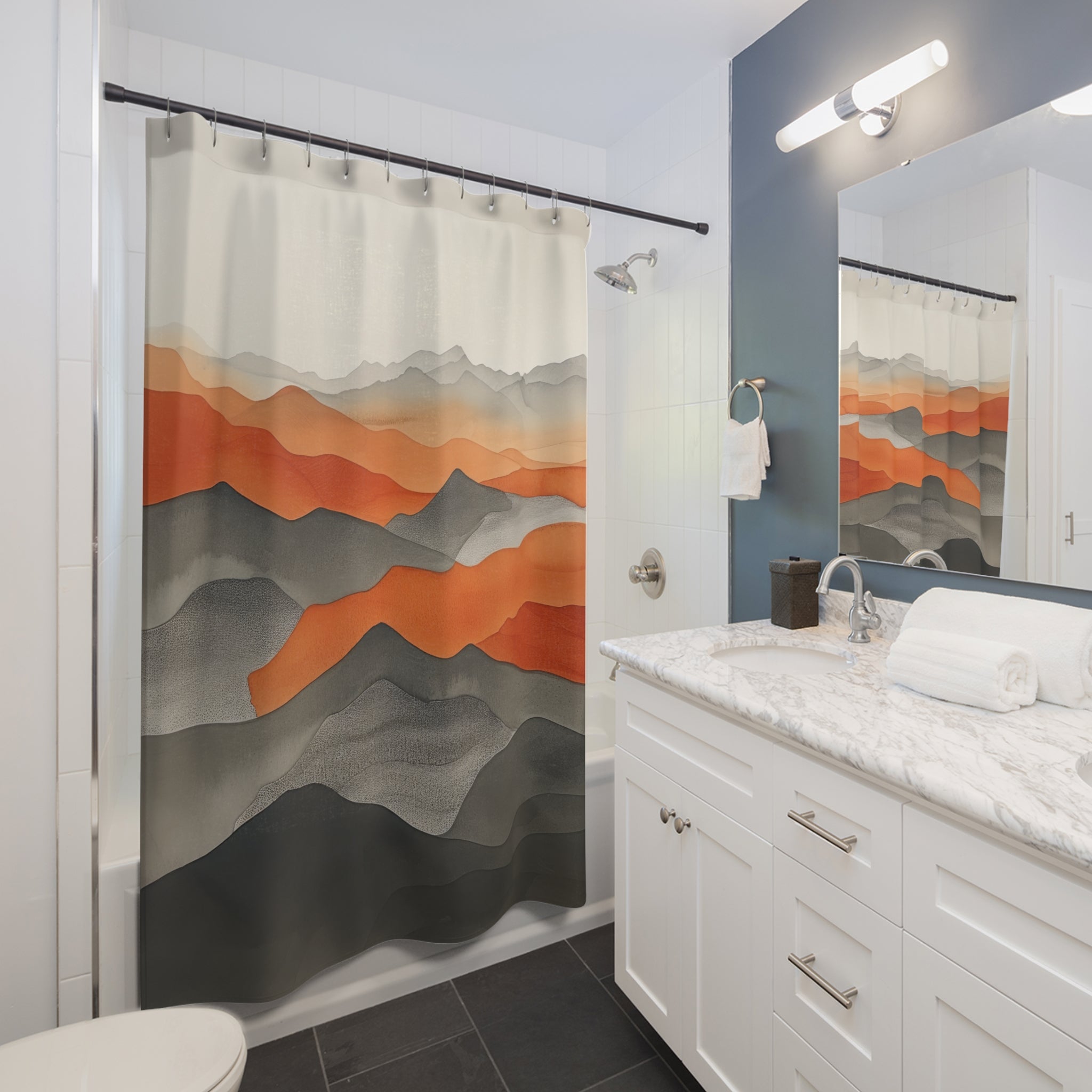 Abstract Mountain Boho Shower Curtain | Grey Orange