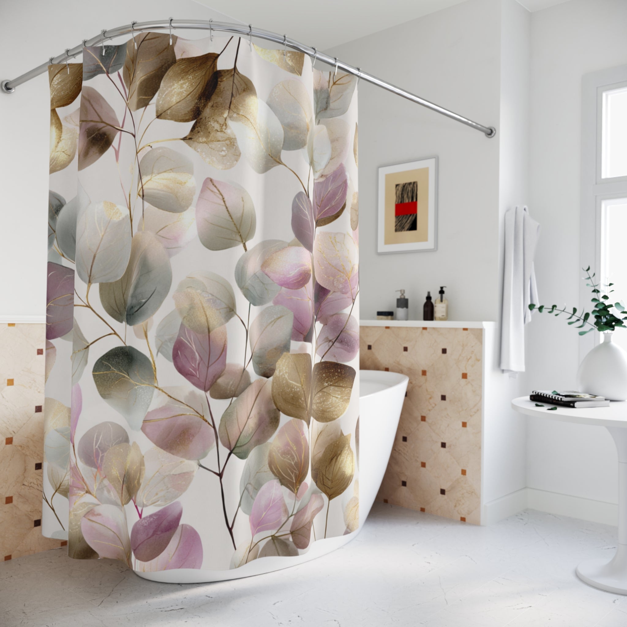 Boho Shower Curtain | Eucalyptus Floral Leaves Bathroom Decor