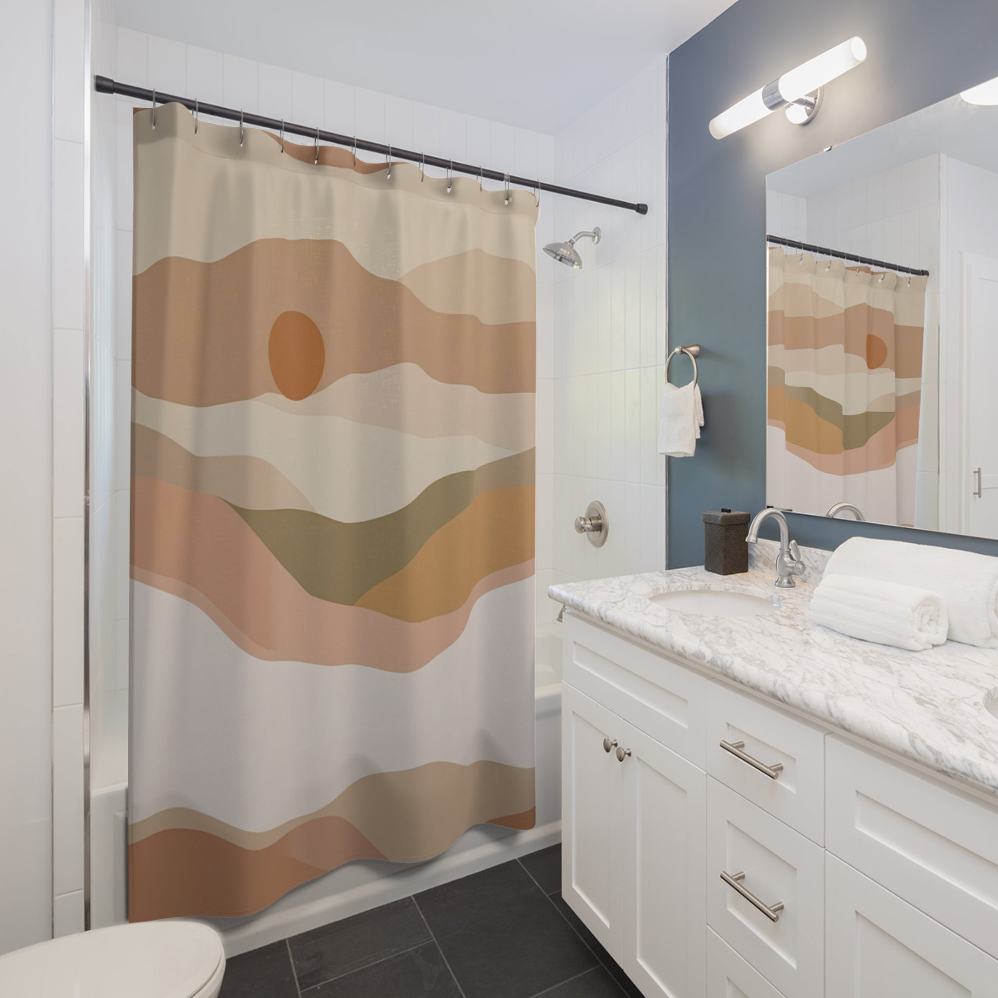 Boho Sun Shower Curtain | Neutral Beige Cream Mountain