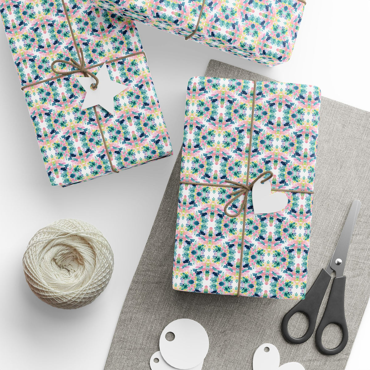 Teal Pink Navy Watercolor Kaleidoscope Wrapping Paper, Gift Wrap