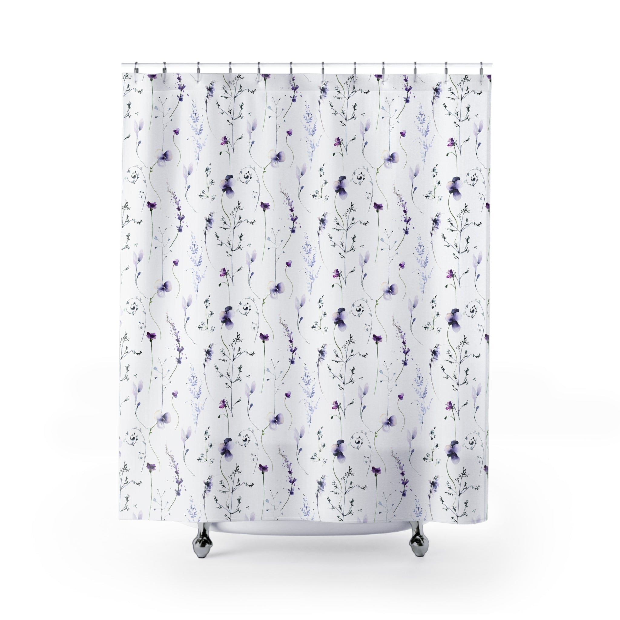 Boho Shower Curtain | White Purple Florals