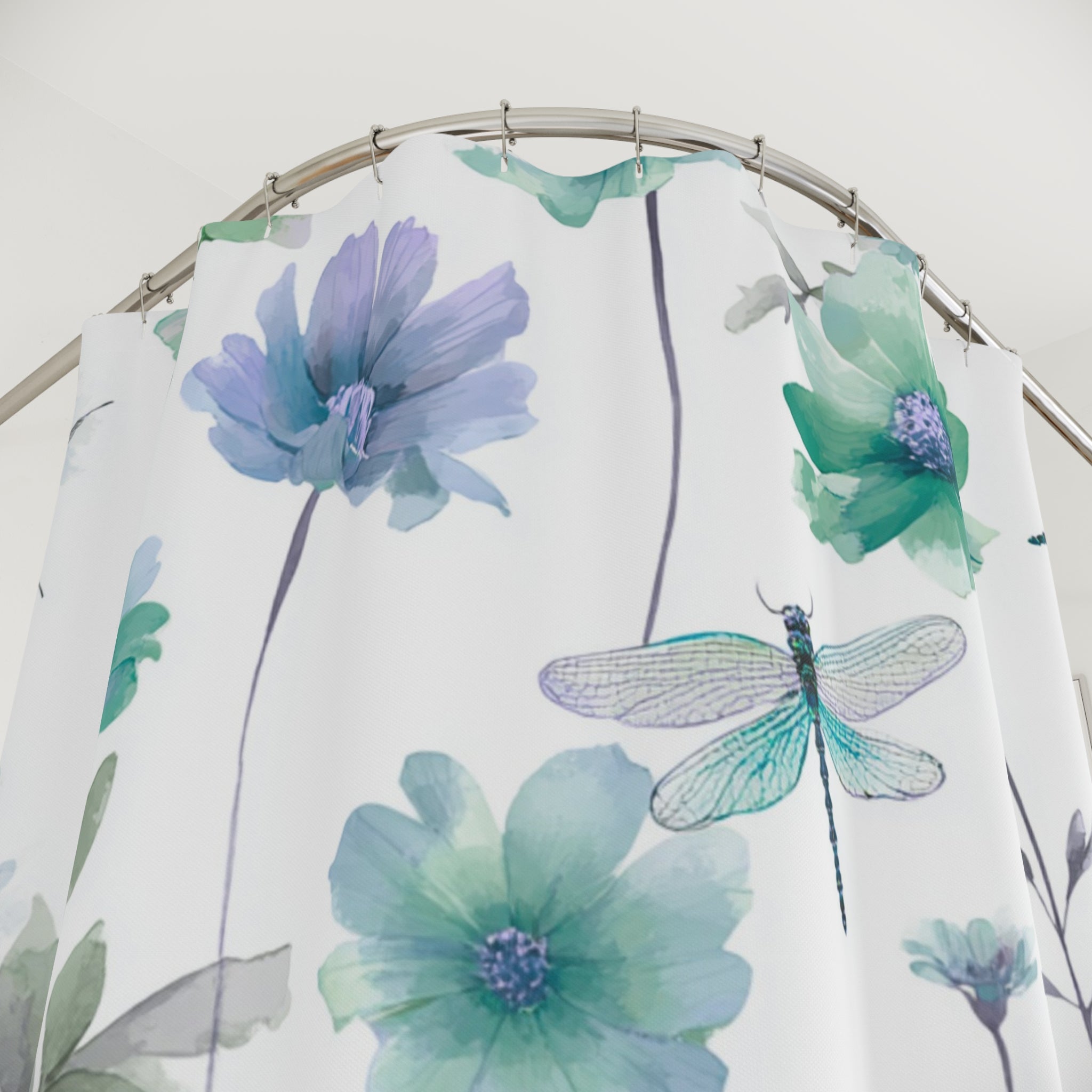 Floral Shower Curtain | Garden, Dragonfly, Spa Bathroom Decor