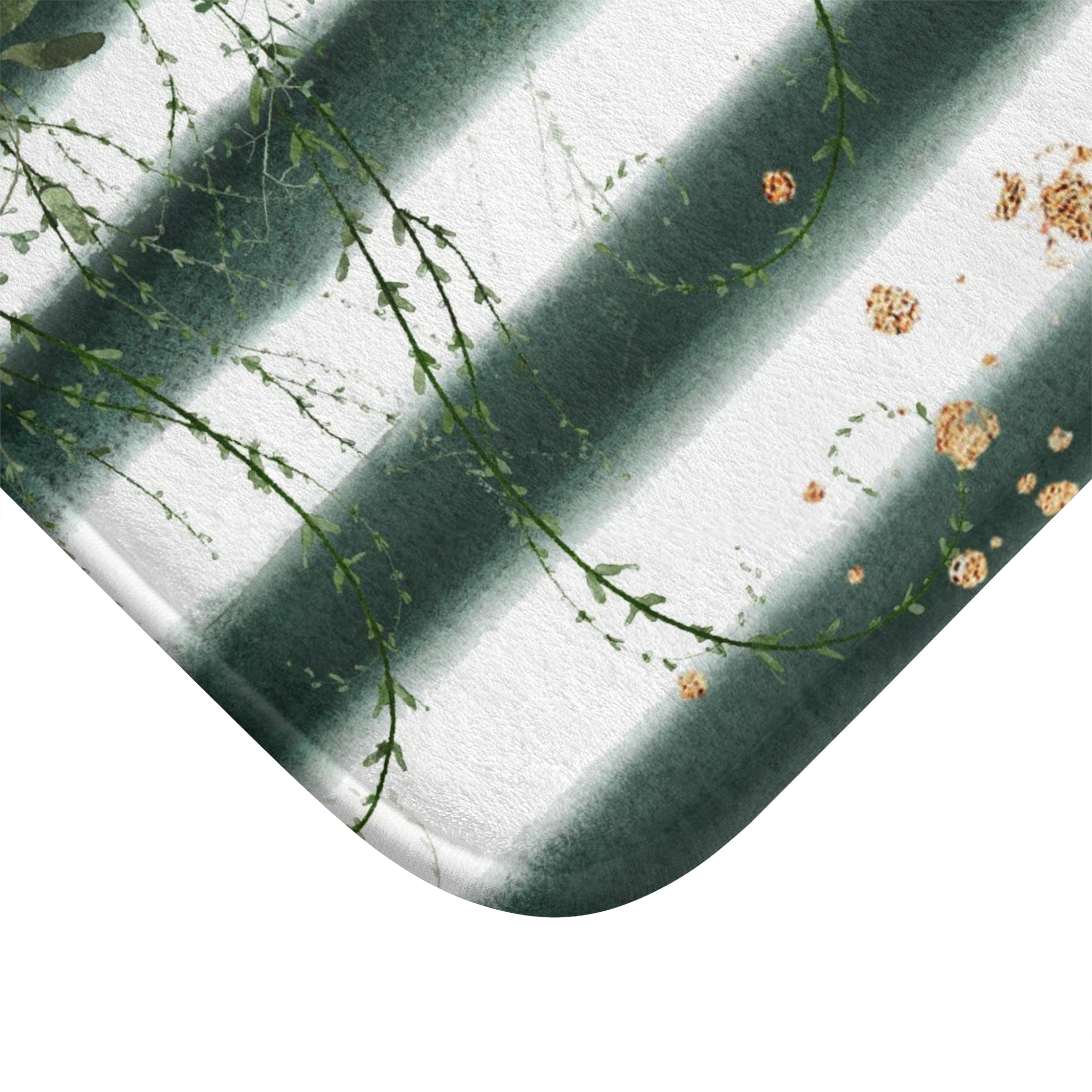 Floral Boho Bath, Kitchen Mat, Rug | White Sage Green Vine Leaves