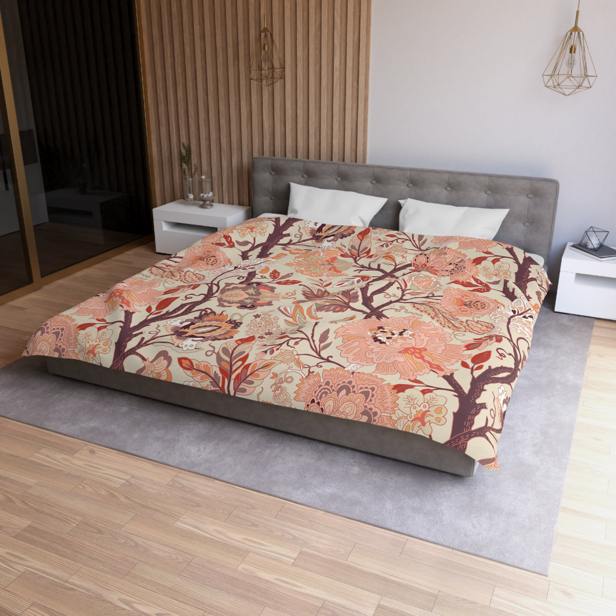 Jacobean Floral Duvet Cover | Peach Terracotta Plum Cream