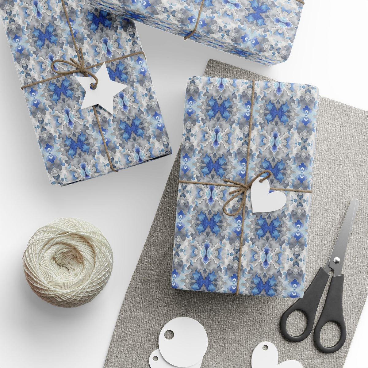 Blue Grey Watercolor Mirrored Wrapping Paper, Abstract Gift Wrap