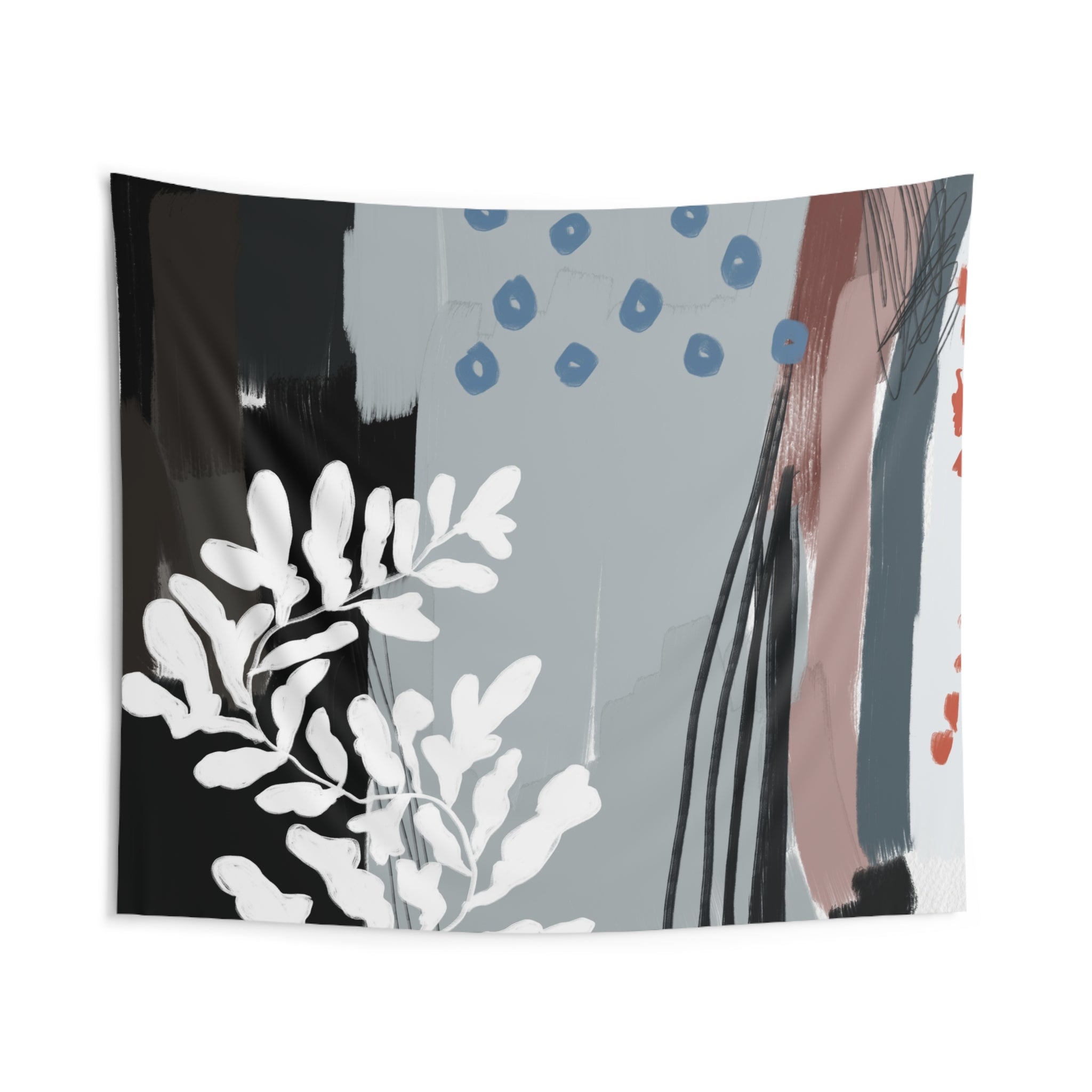 Abstract Wall Hanging Fabric Tapestry; Black White blue Watercolor