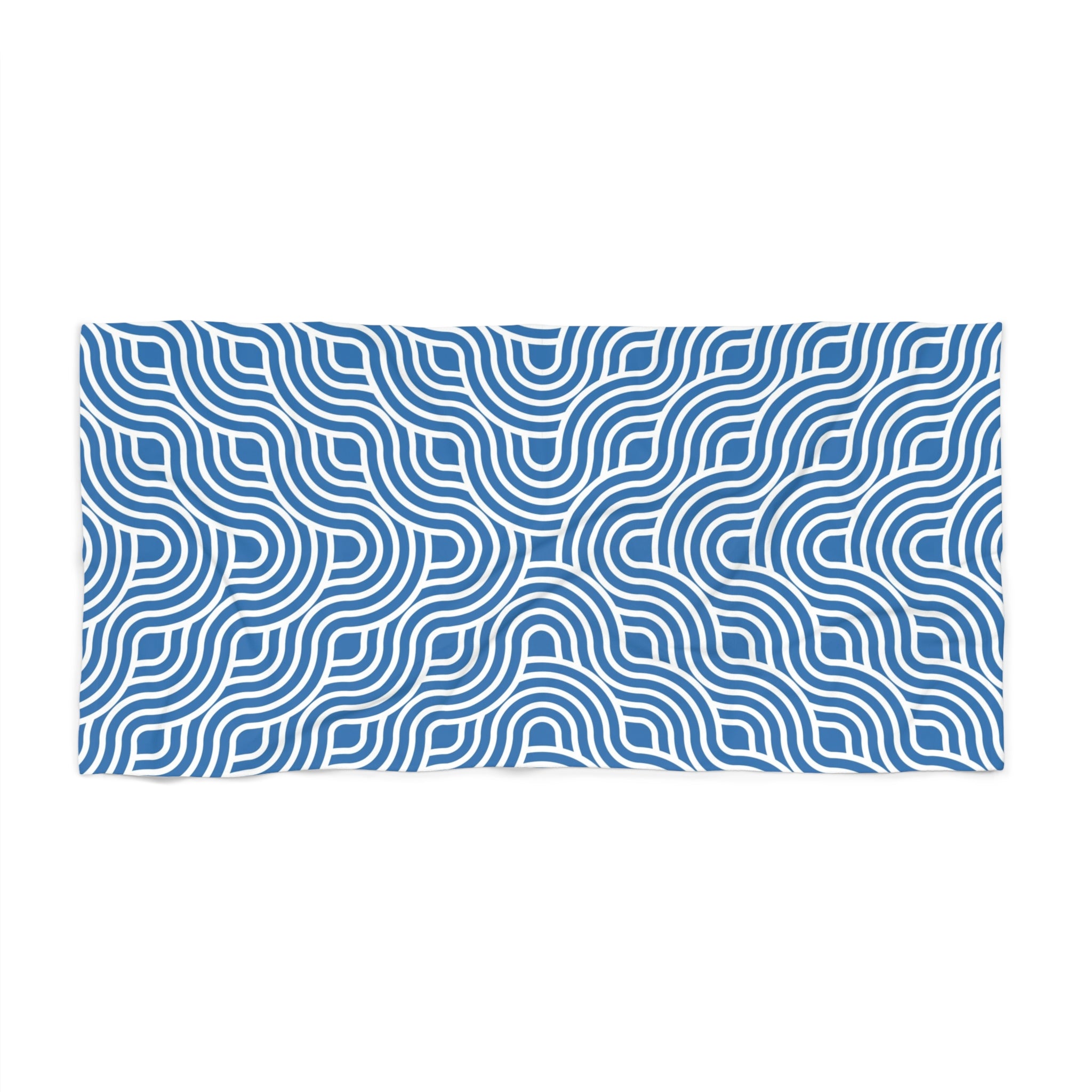 Art Deco Bath, Beach Towel | Retro Blue White, Art Nouveau Waves