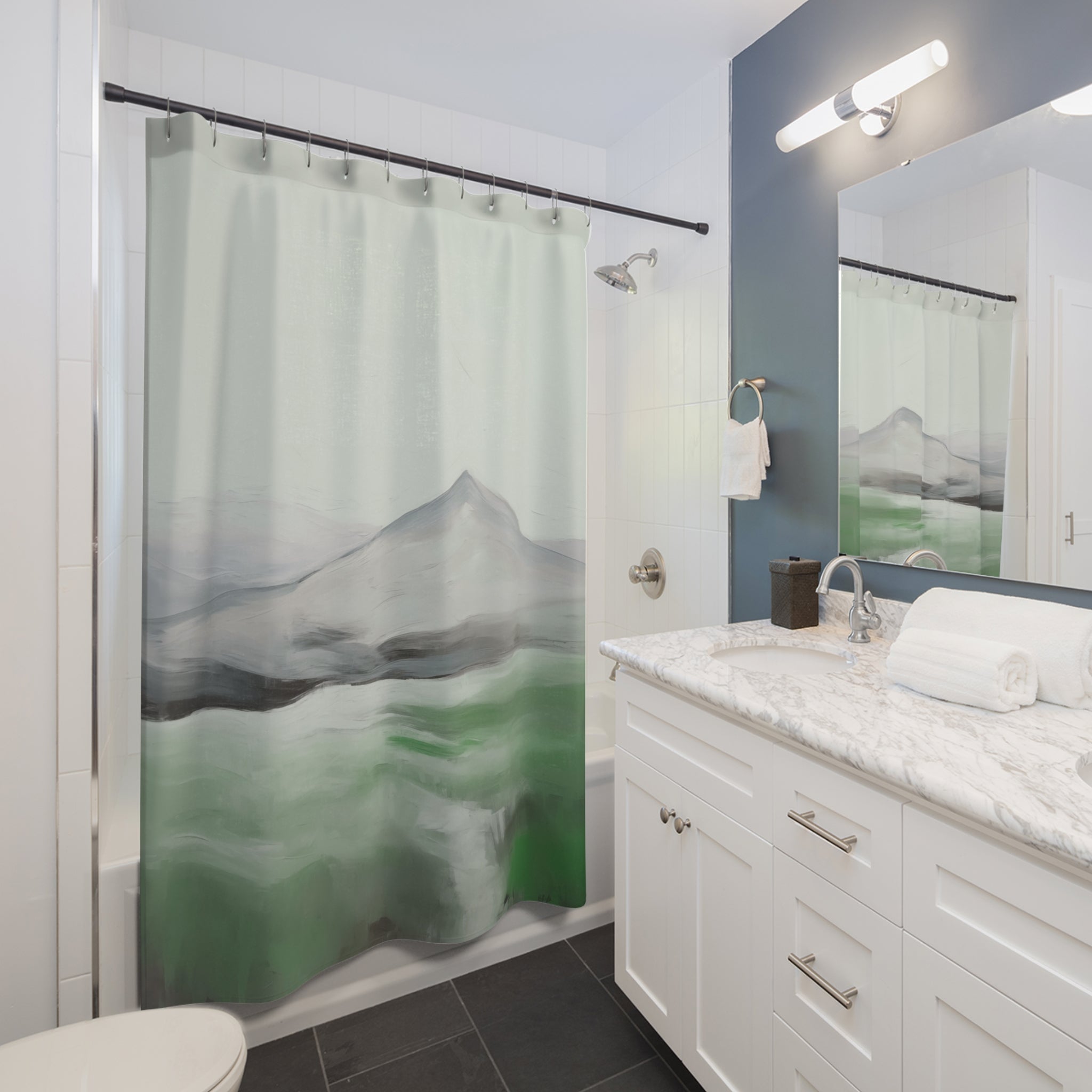 Boho Shower Curtain | Sage Green Landscape Fabric Curtain