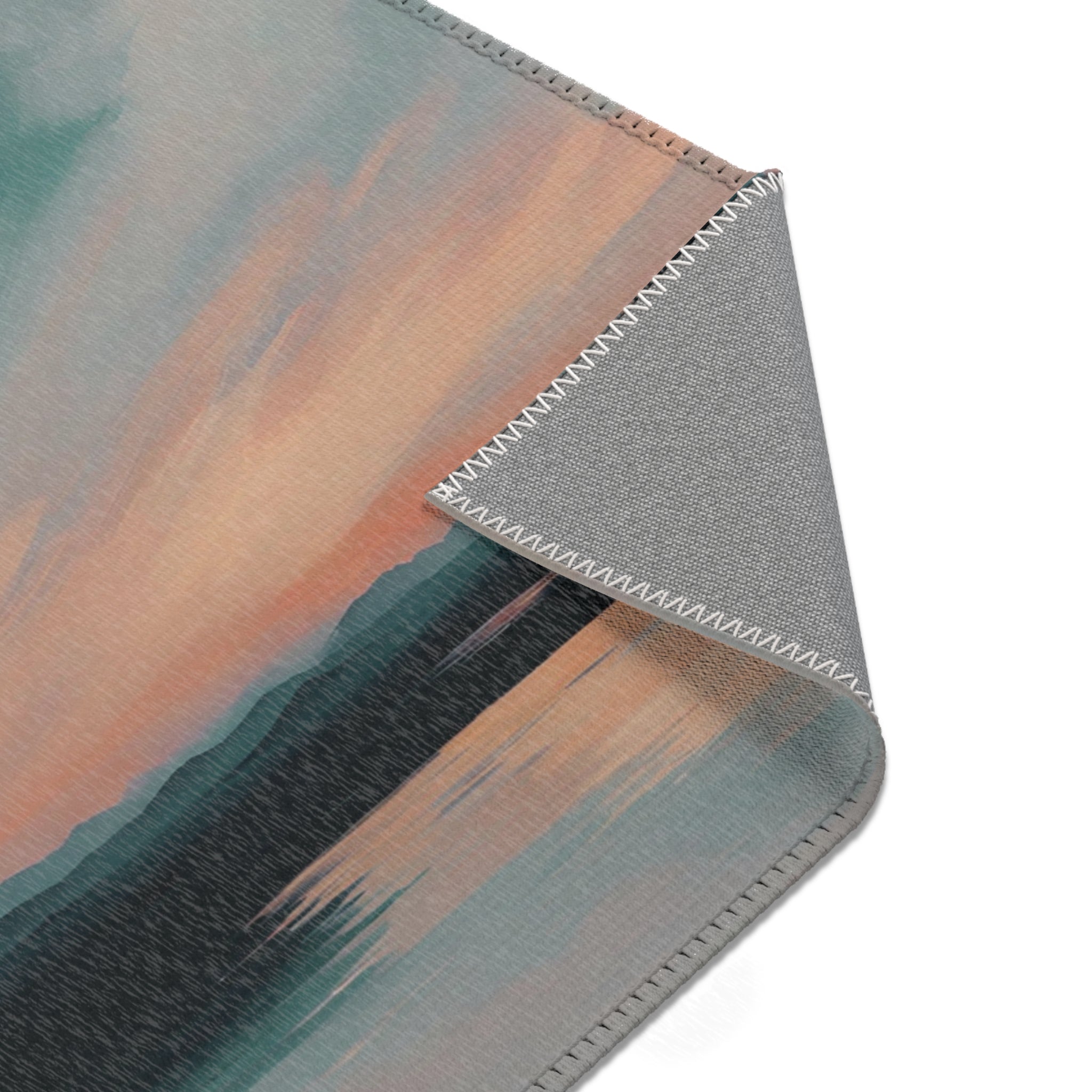 Abstract Large Area Rug | Modern Rug, Ocean Sunset, Teal Orange Sky