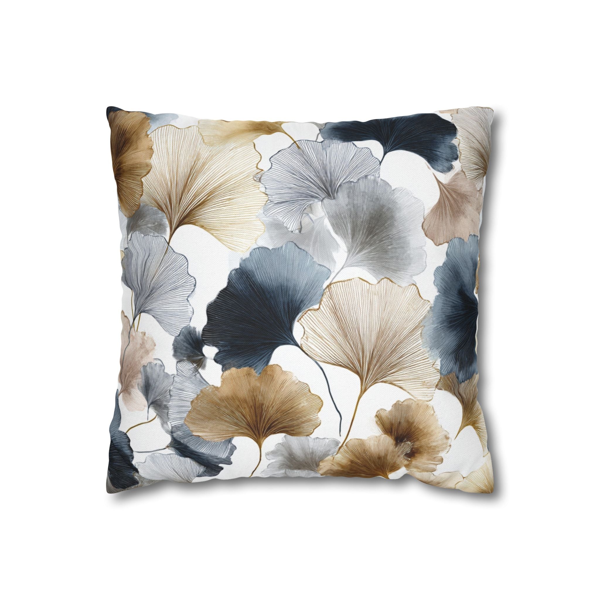 Floral Pillow Cover | Gingko Leaves, Blue Beige White Pillowcase