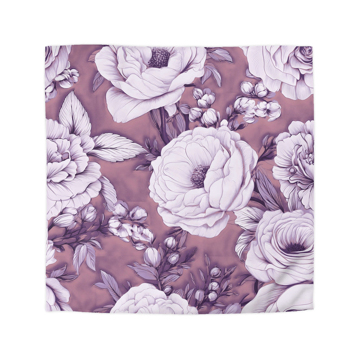 Lavender Peony Rose Duvet Cover | Plum Lilac Ivory Floral Bedding