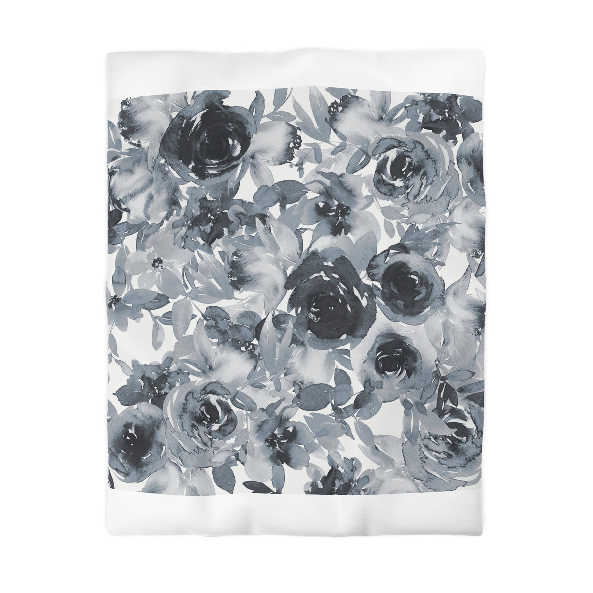 Slate Grey Watercolor Rose Duvet Cover | Charcoal Blue Floral Bedding