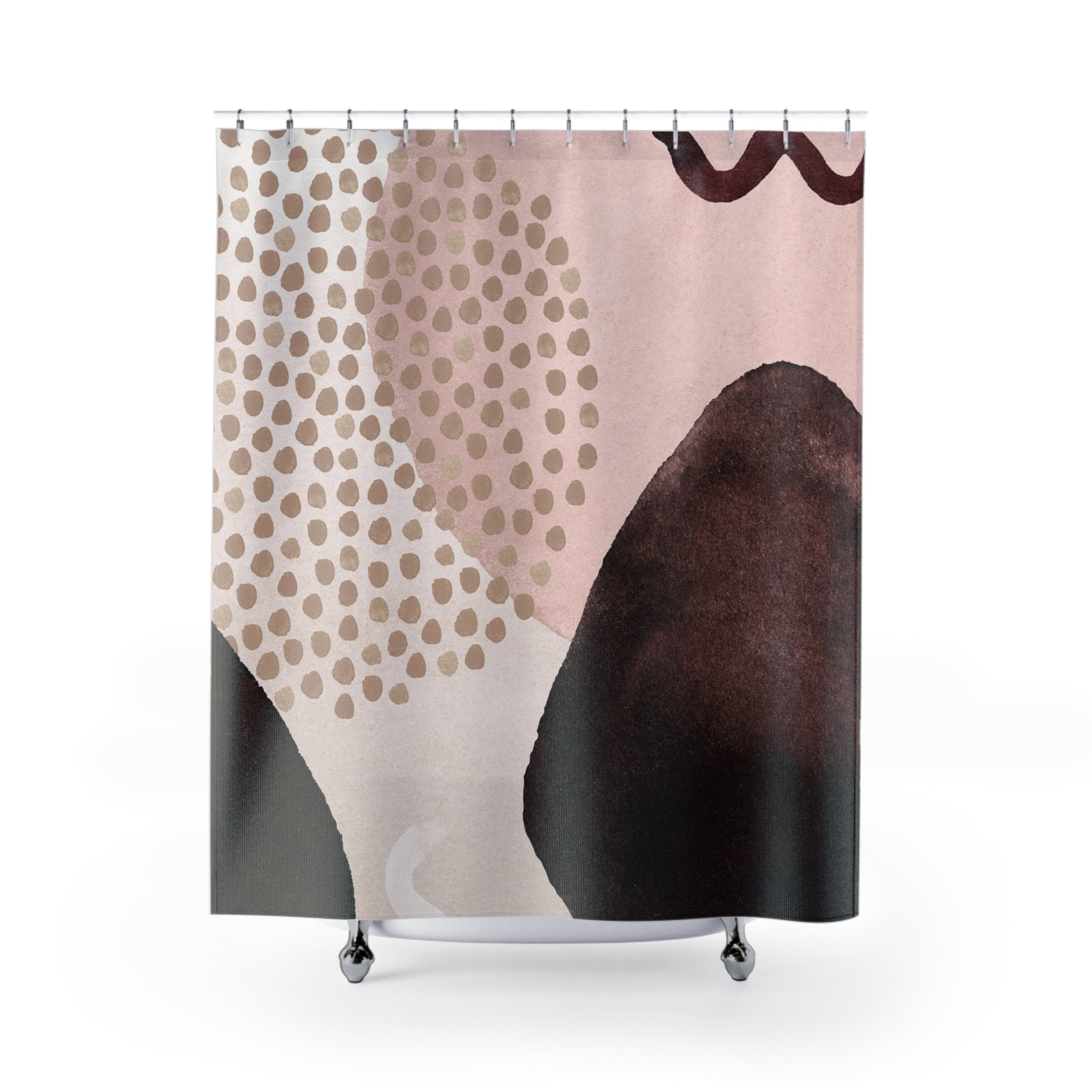 Retro Shower Curtain | Blush Pink Beige Brown Print