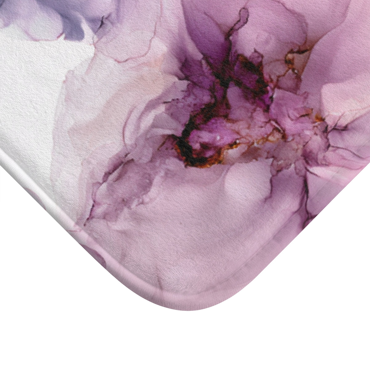 a close-up view of a purple and pink abstract floral pattern, with a mix of purple and pink hues and some brown accents.