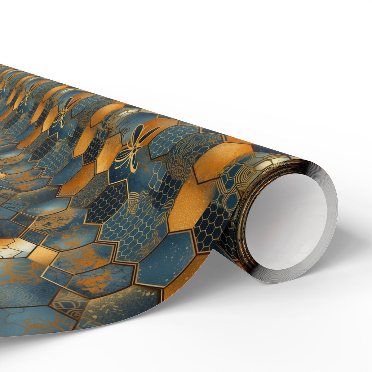 Navy Mustard Honeycomb Bee Wrapping Paper, Gift Wrap