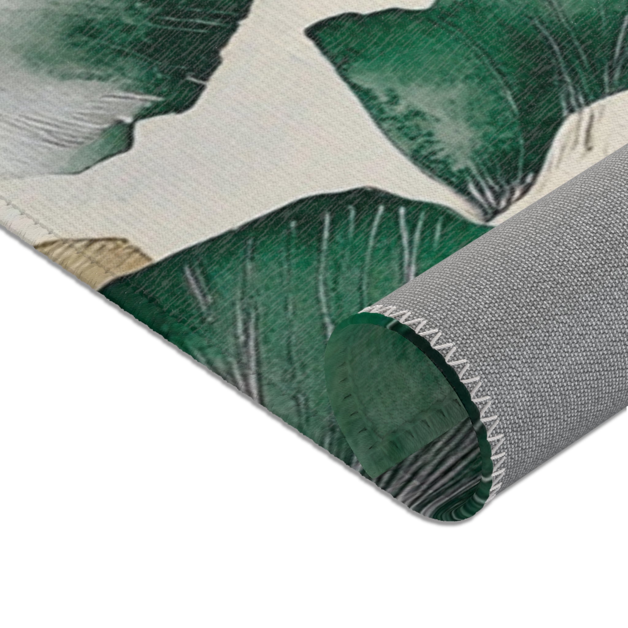 Floral Large Area Rug | Green Gingko Leaves Watercolor Rug