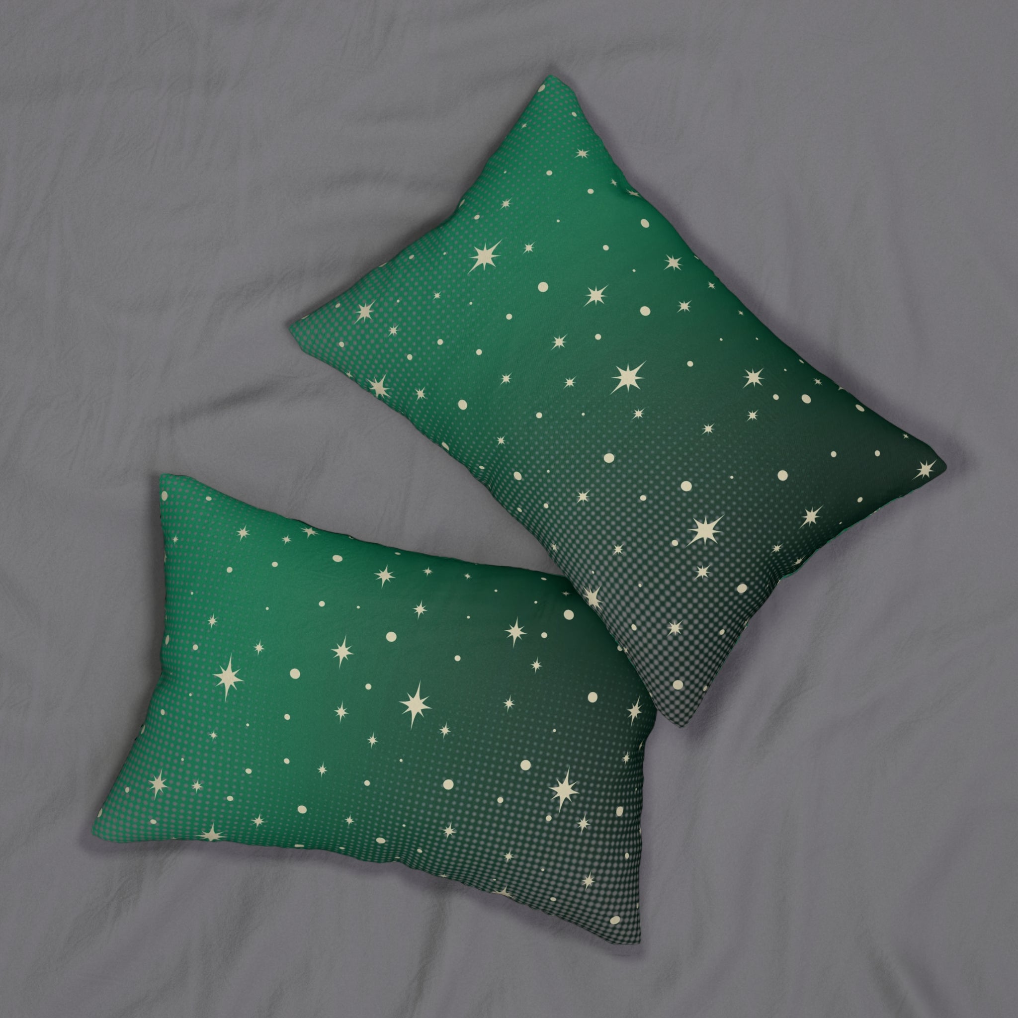 Abstract Lumbar Pillow | Green Ombre, Beige Boho Stars