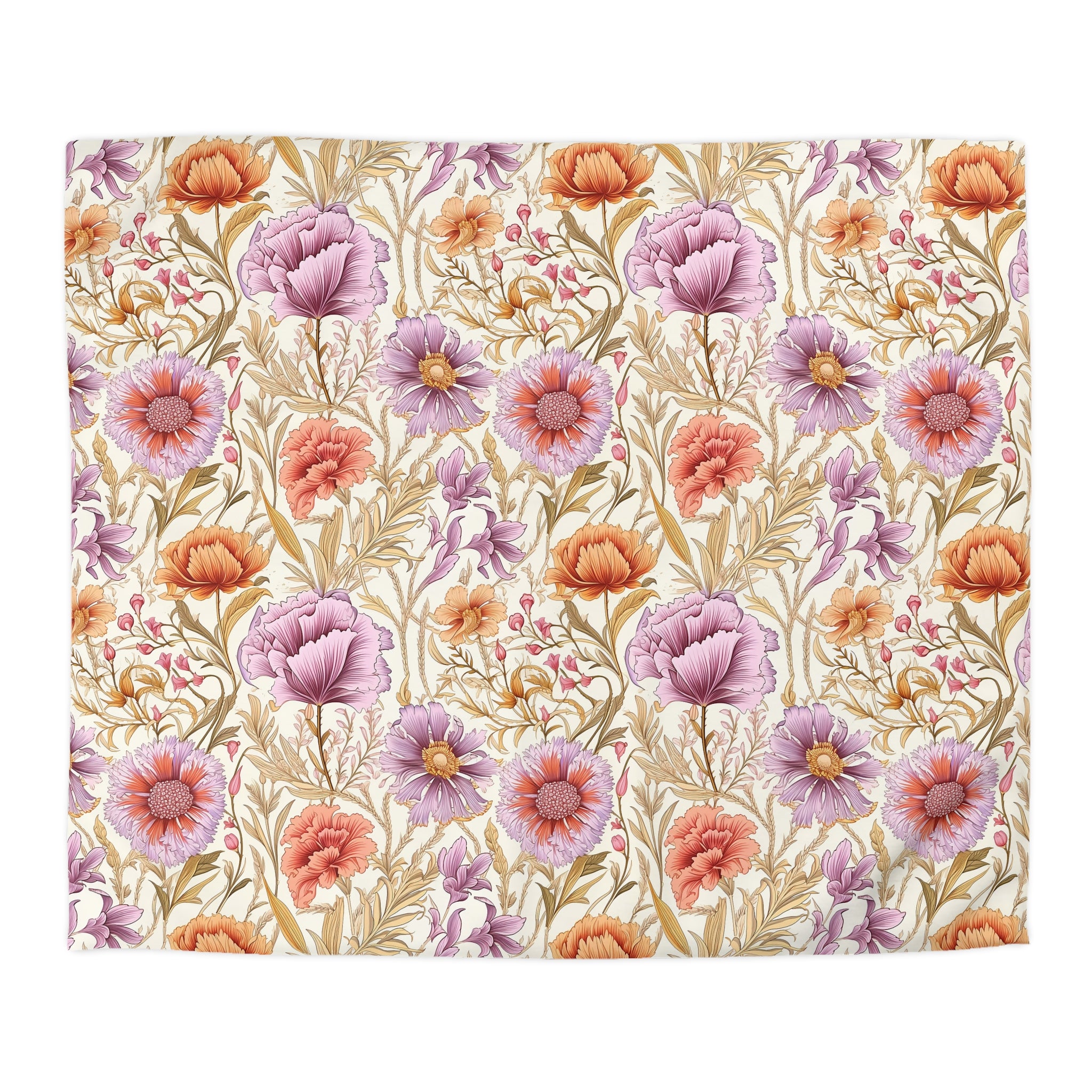 Boho Floral Duvet Cover | Beige Lilac Pink, Coral Cream | Bedroom Decor