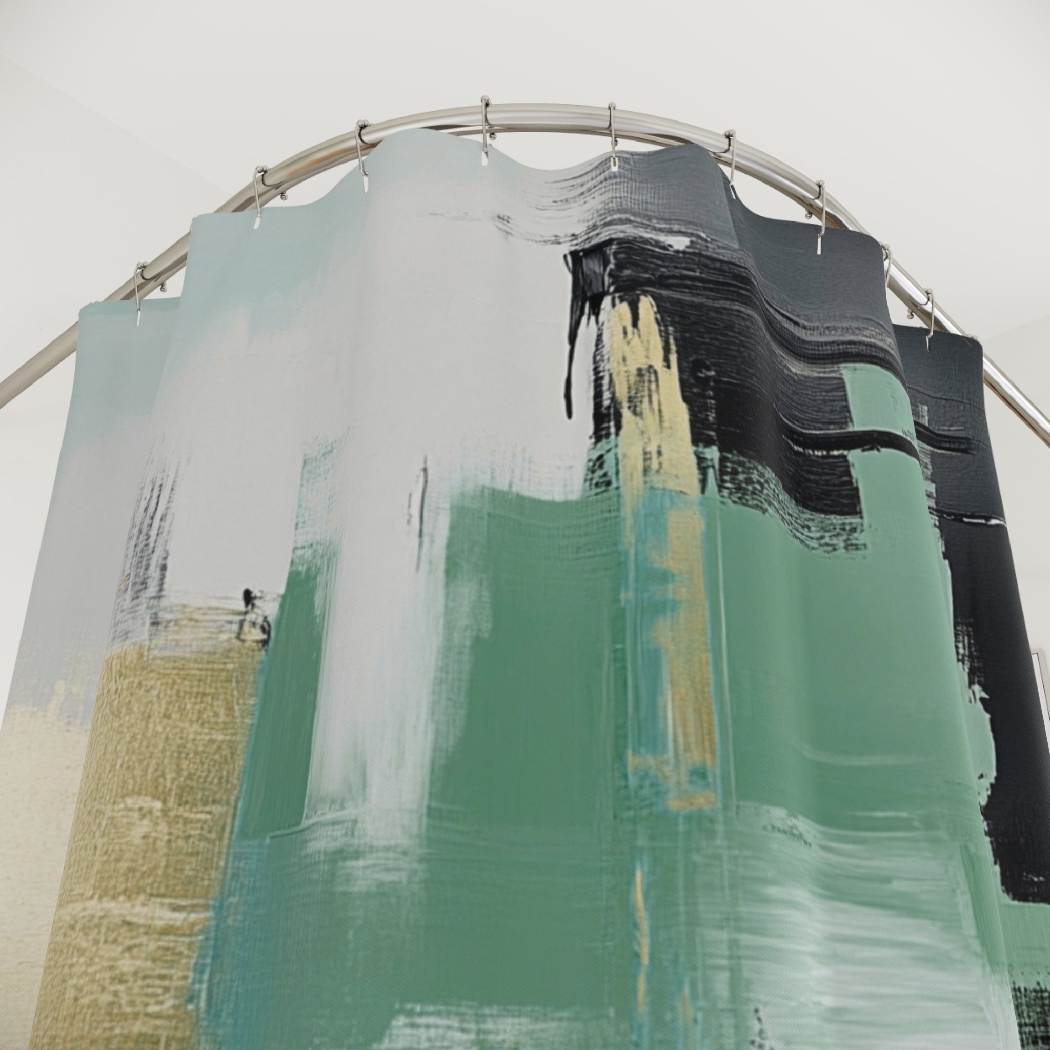 Abstract Watercolor Shower Curtain | Modern Green Grey Bathroom Decor