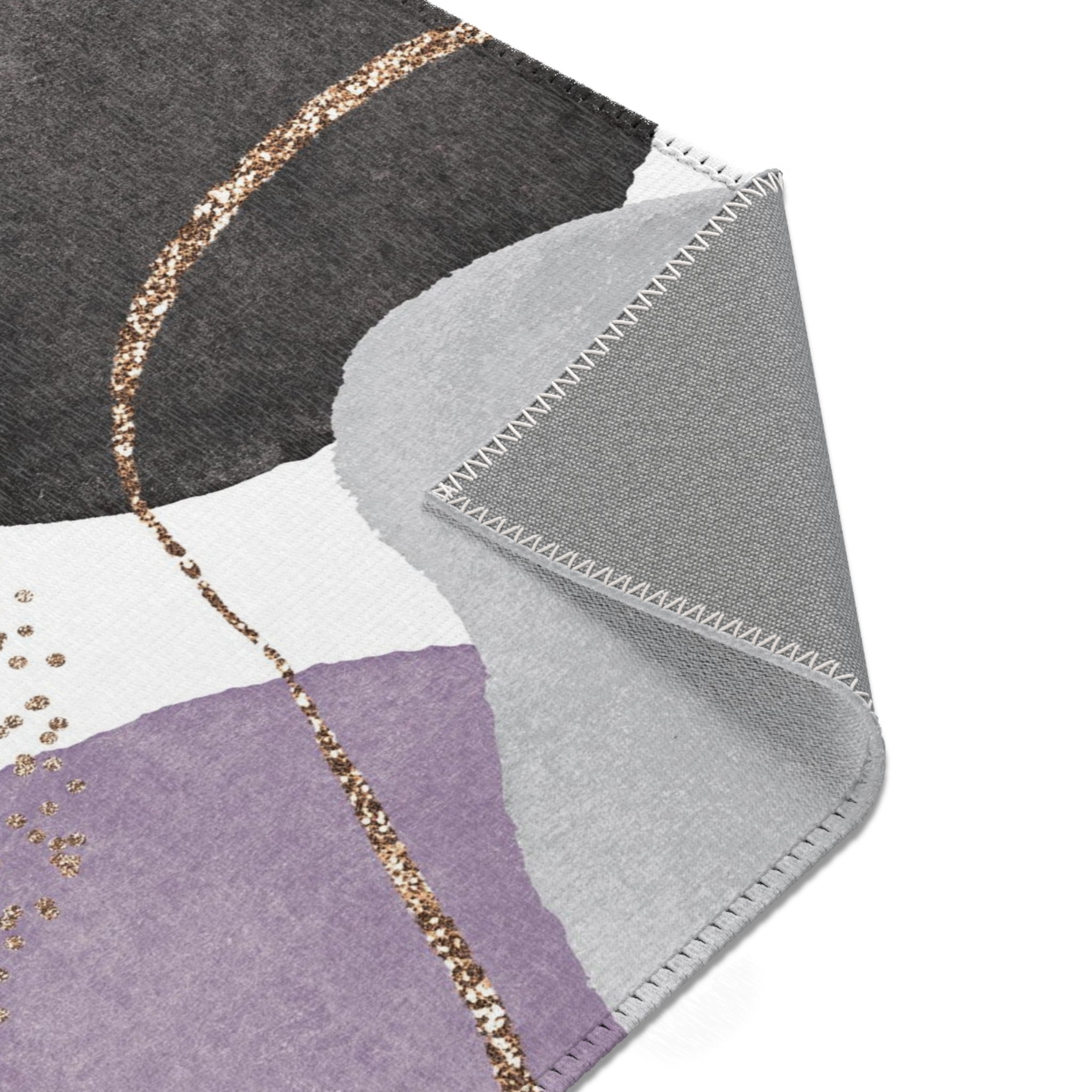 Abstract Boho Area Rug | Modern Black Lavender Purple, Grey Bathroom