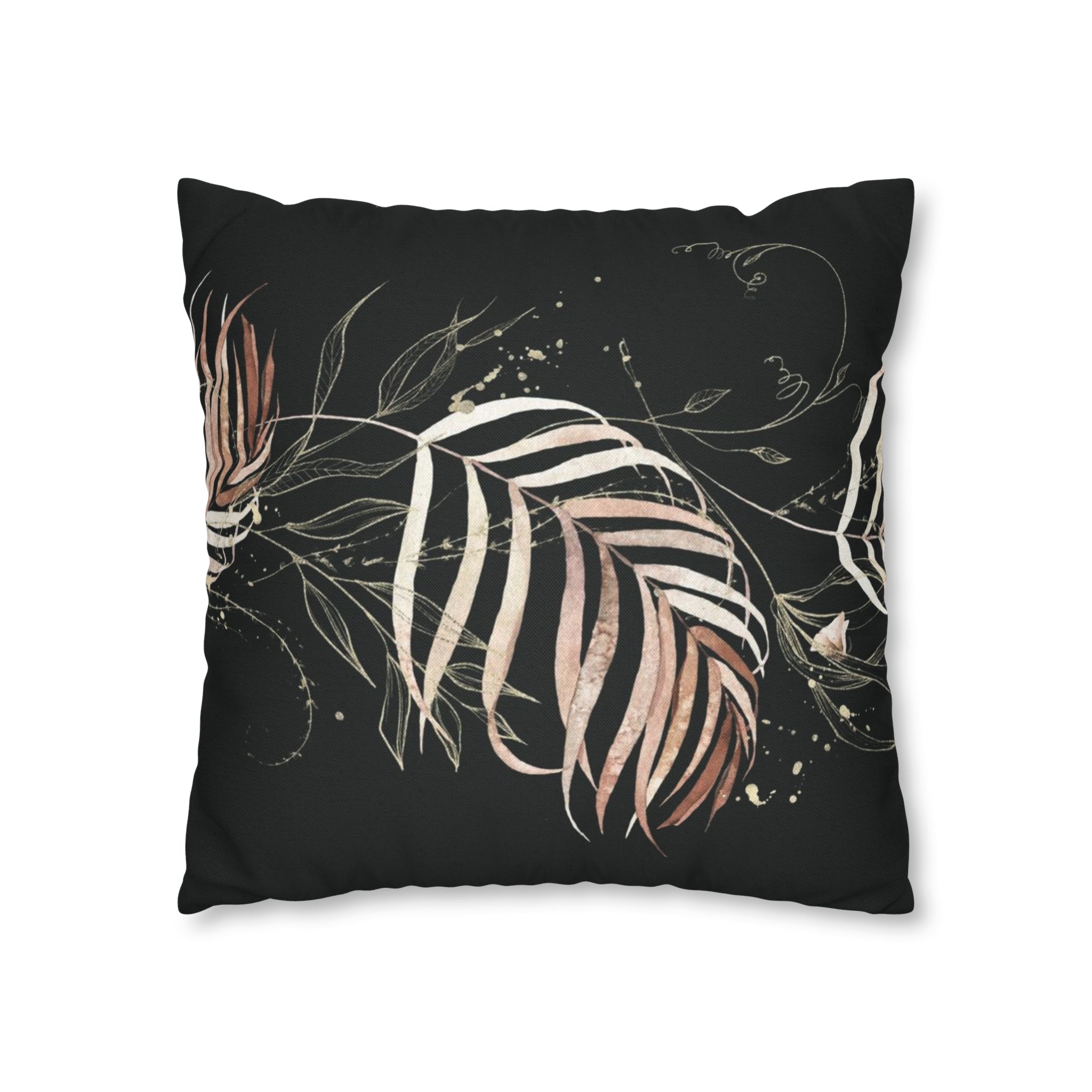 Black Floral Pillow Cover | Beige Leaves
