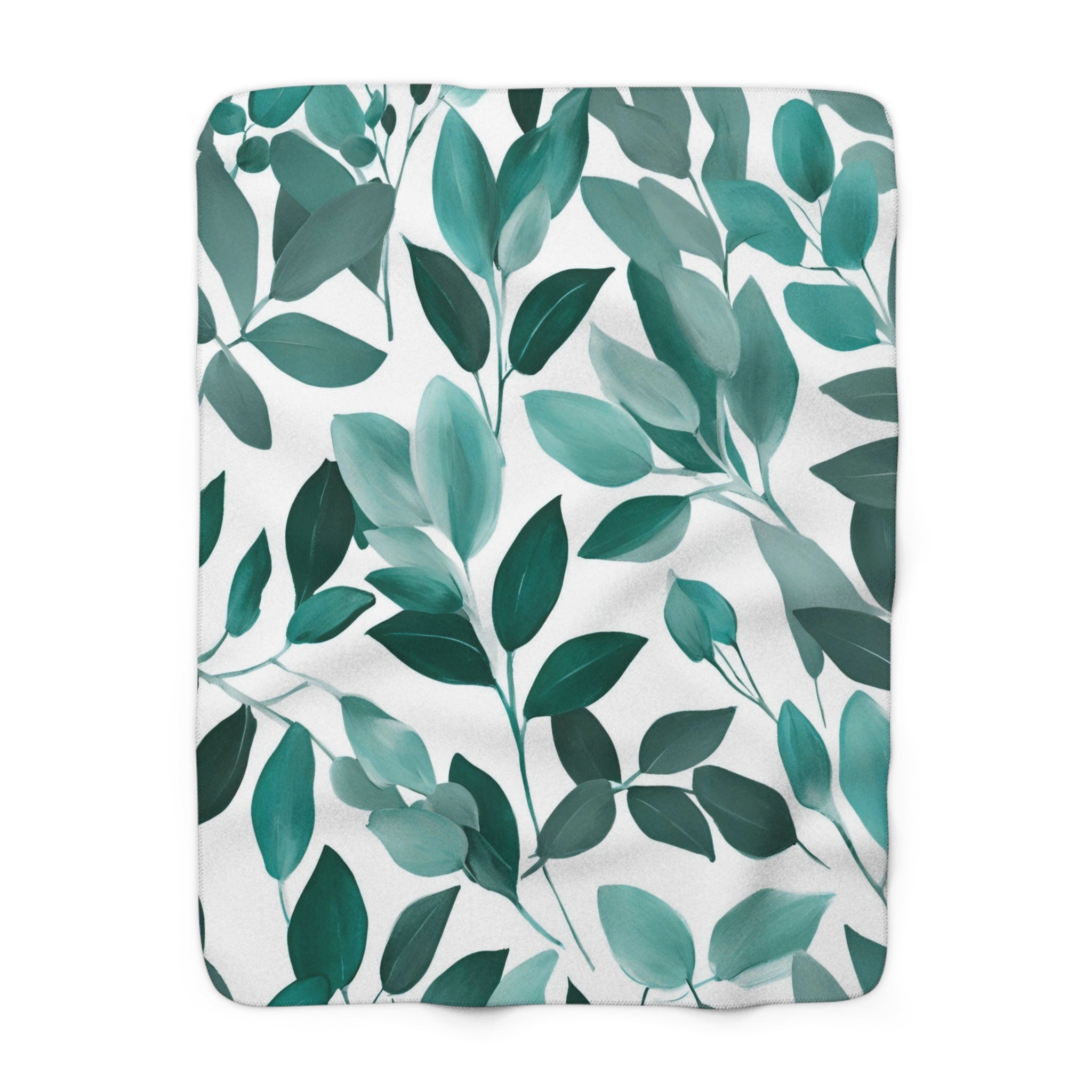 Floral Throw Blanket | White Mint Teal Green Leaves