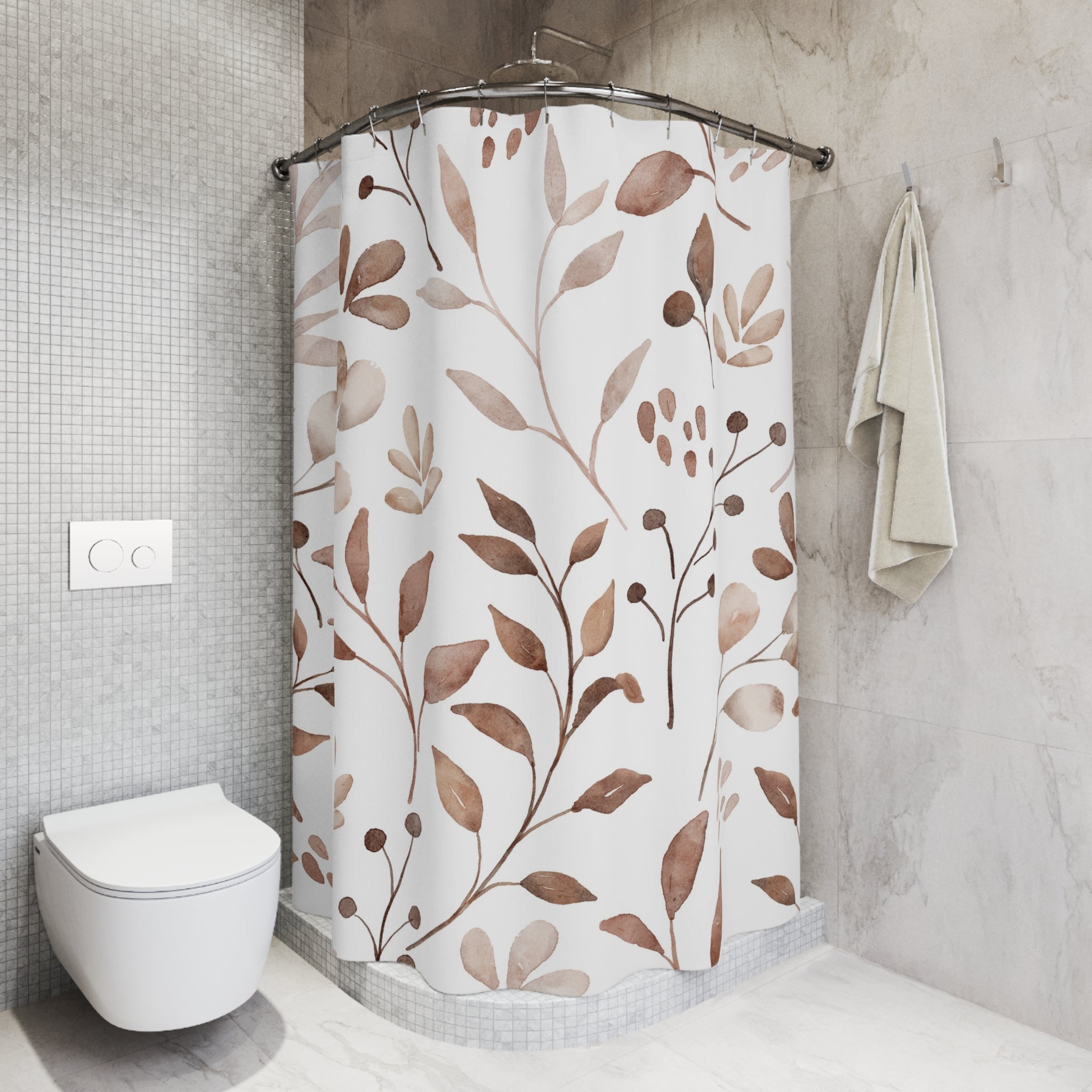 Boho Floral Shower Curtain | Beige White Leaves