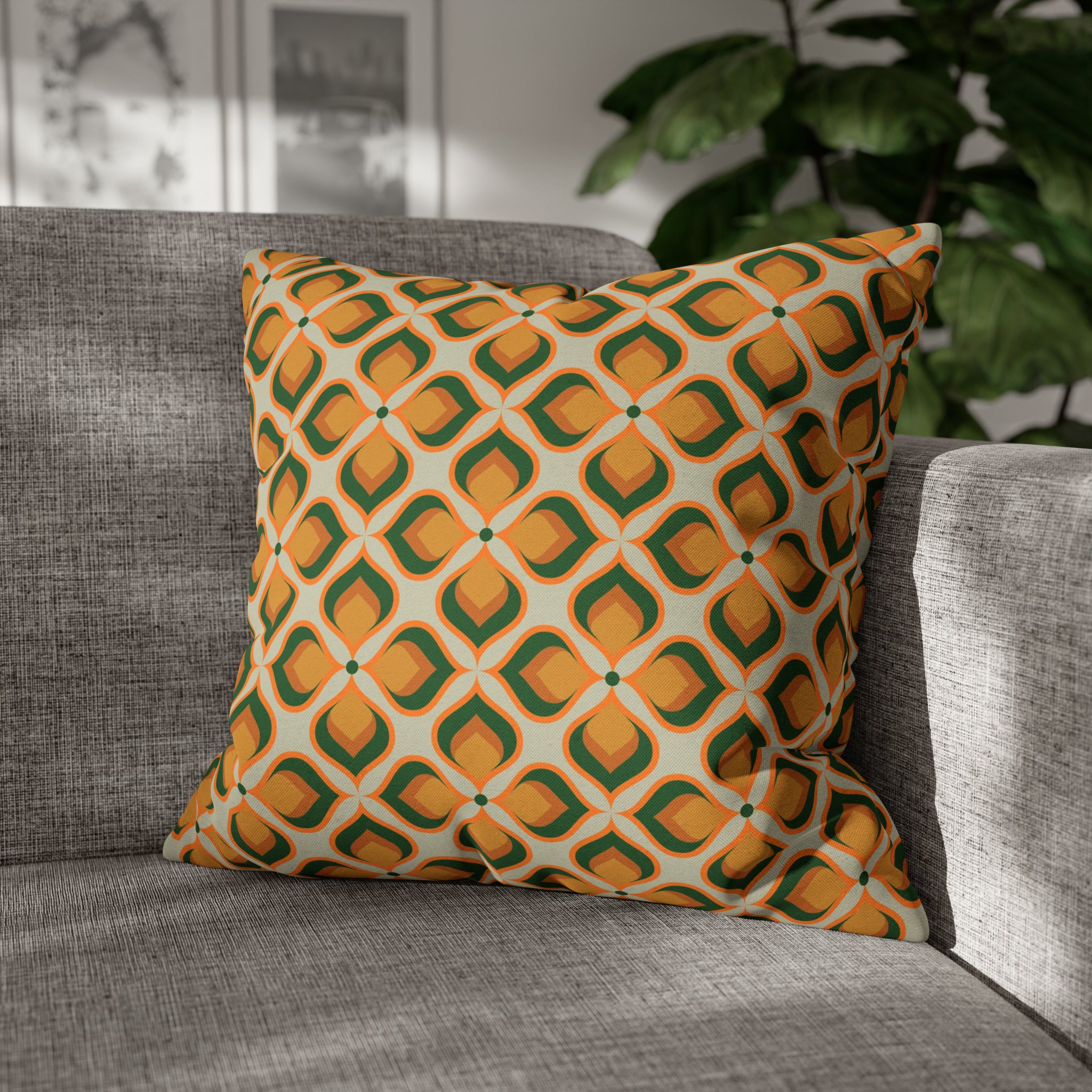 Retro Throw Pillow Cover | Orange Beige Green, Floral