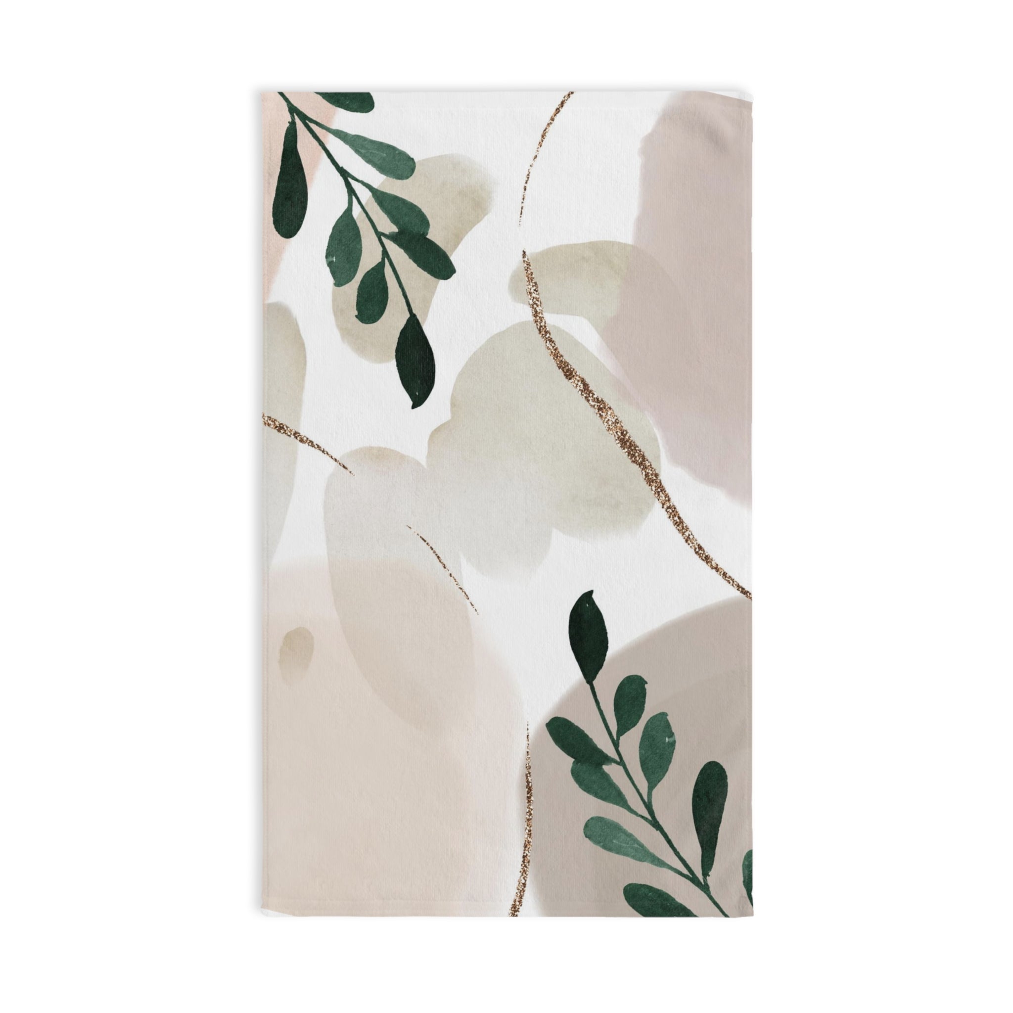Abstract Kitchen, Bath Hand Towel | Blush Beige, Green Leaves