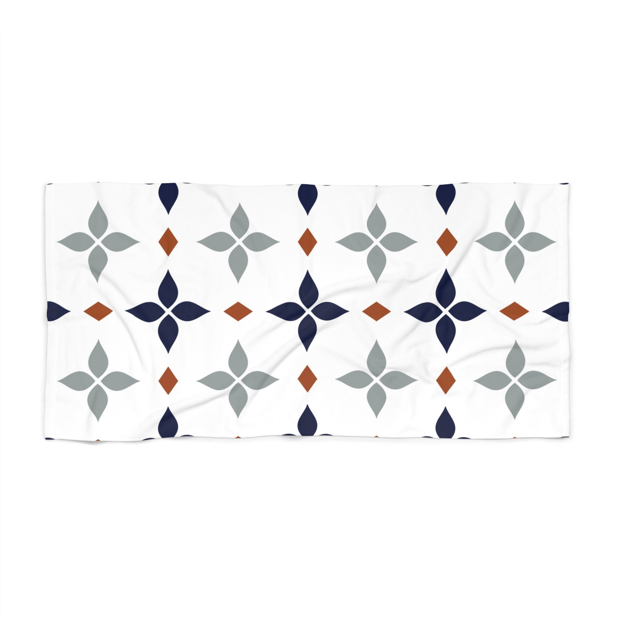 Retro Bath, Beach Towel | Vintage Art Deco, Nouveau White, Navy Blue, Grey