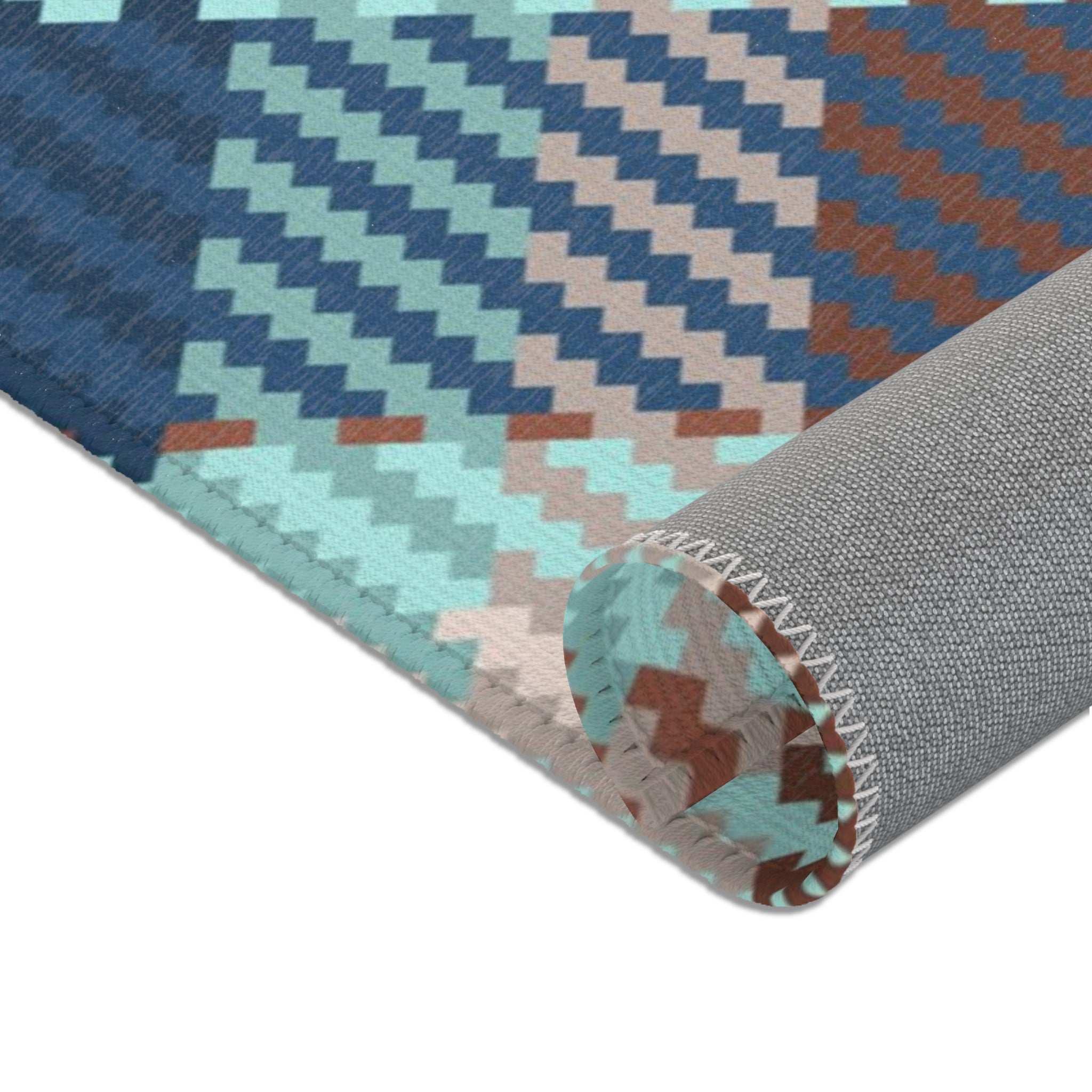 Boho Plaid Area Rug | Teal Mint Green, Blue Brown Rug