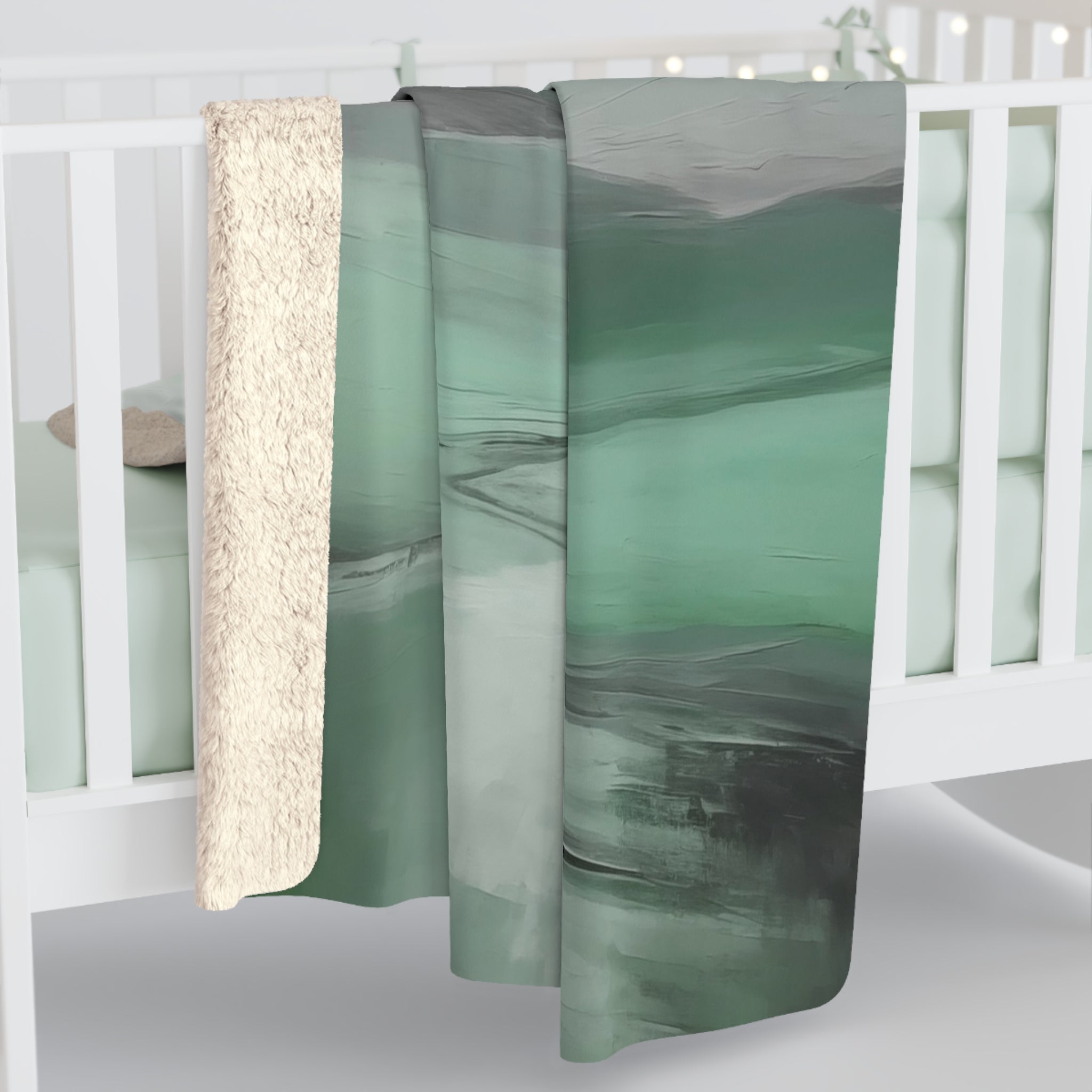 Abstract Landscape Throw Blanket | Green Grey Ombre Watercolor