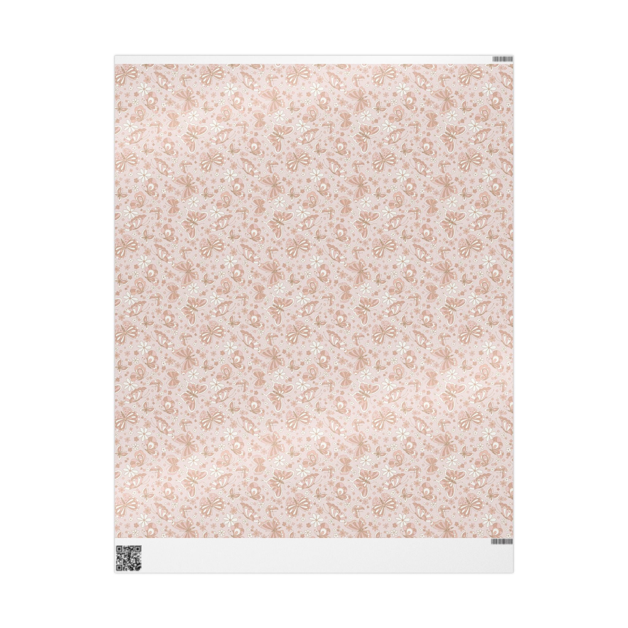Retro Butterflies Wrapping Paper, Blush Pink Botanical Gift Wrapping for the Holidays, Birthdays