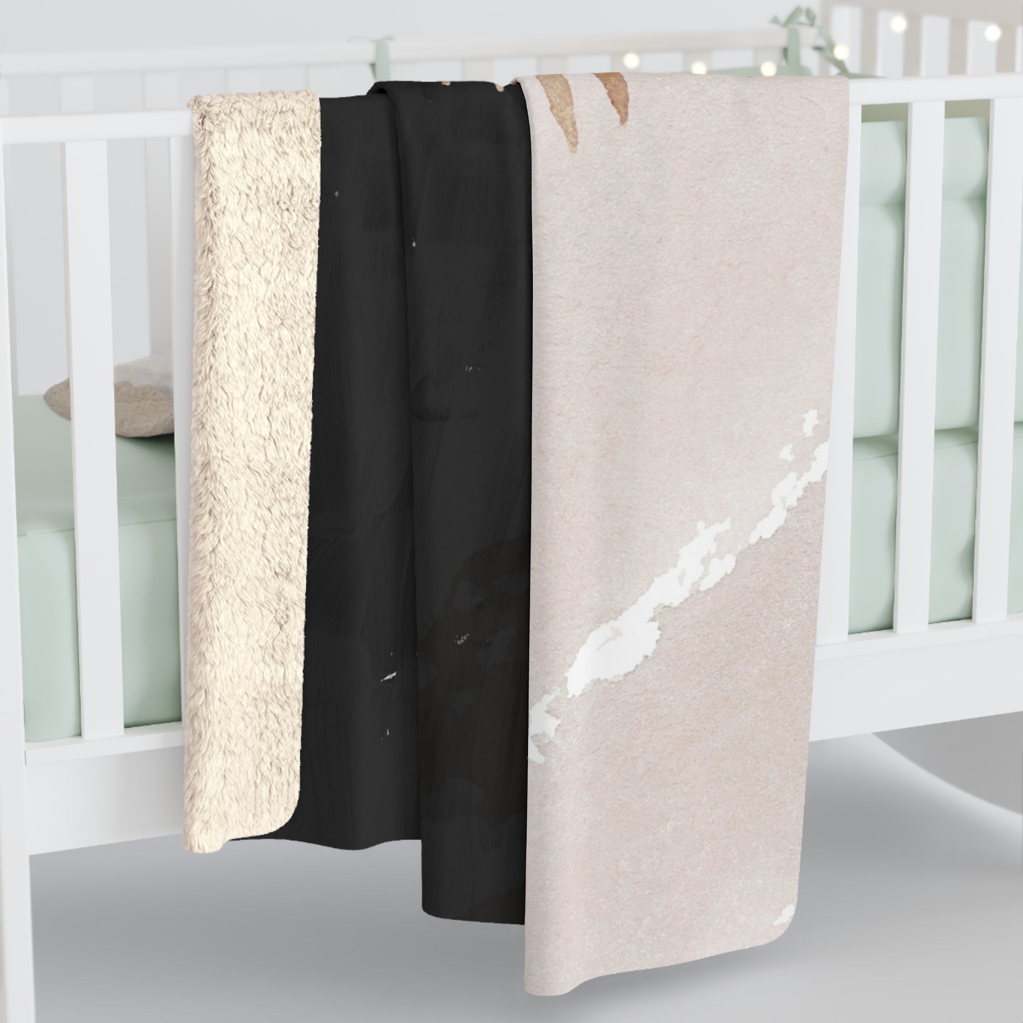Abstract Throw Blanket | Watercolor Fade Black, Blush Beige Modern Art