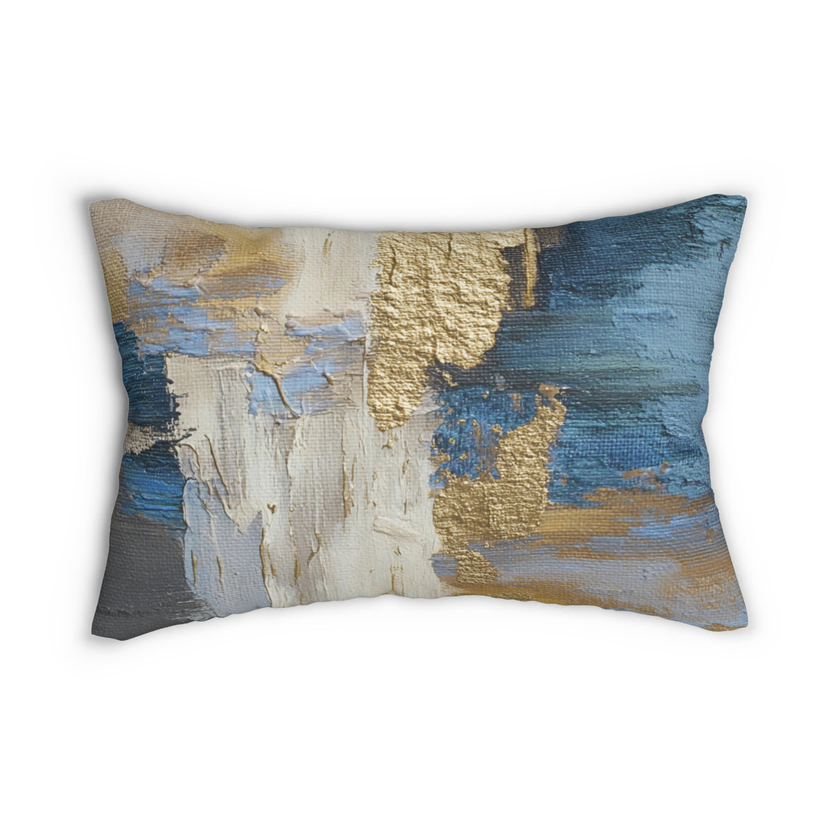 Denim Blue Ochre and Cream Textured Abstract Lumbar Pillow