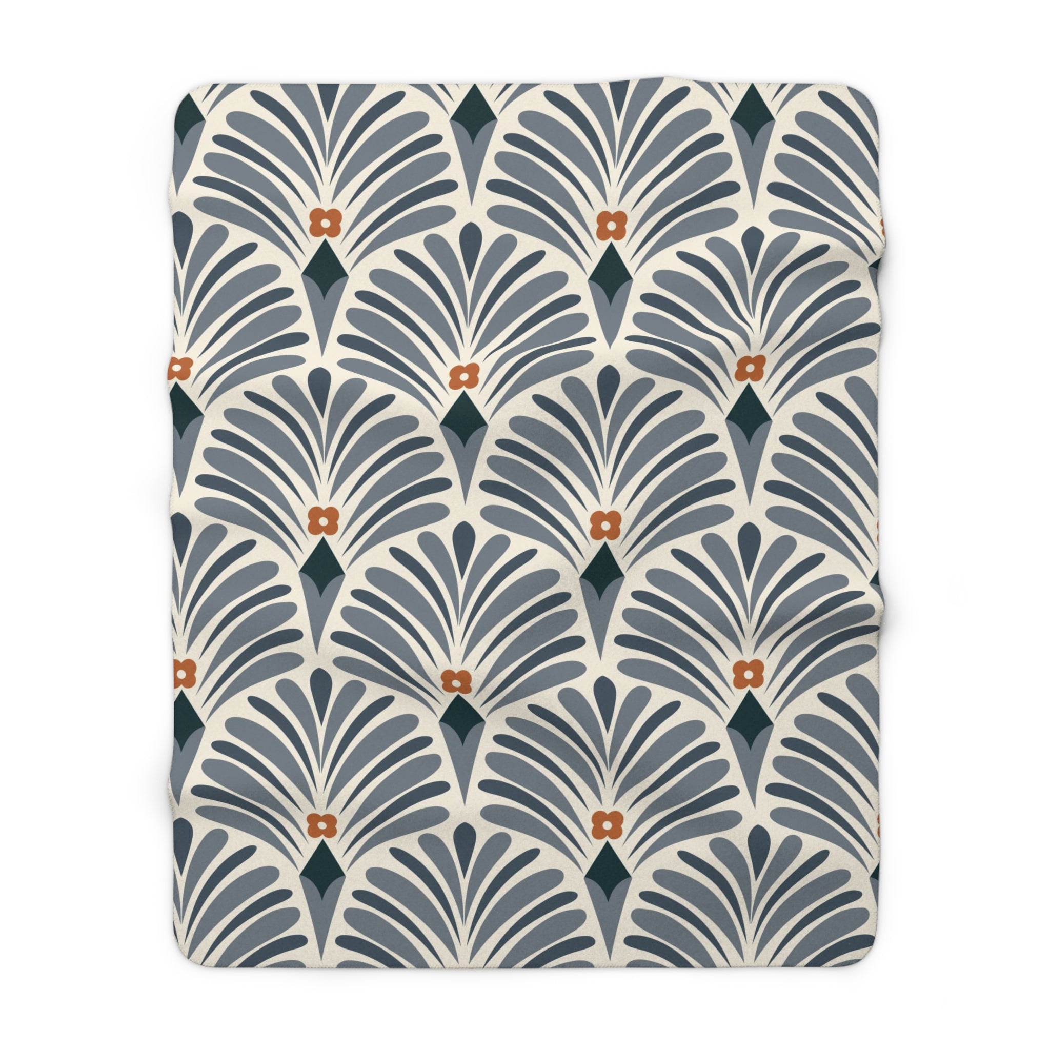 Retro Throw Blanket | Art Deco, Nouveau Navy Blue Beige