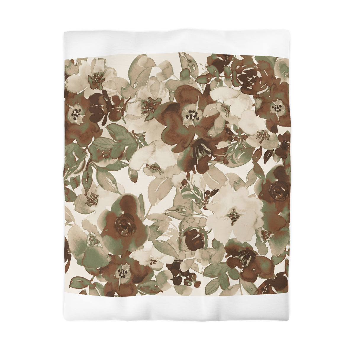 a floral pattern with various shades of brown and green flowers and leaves.