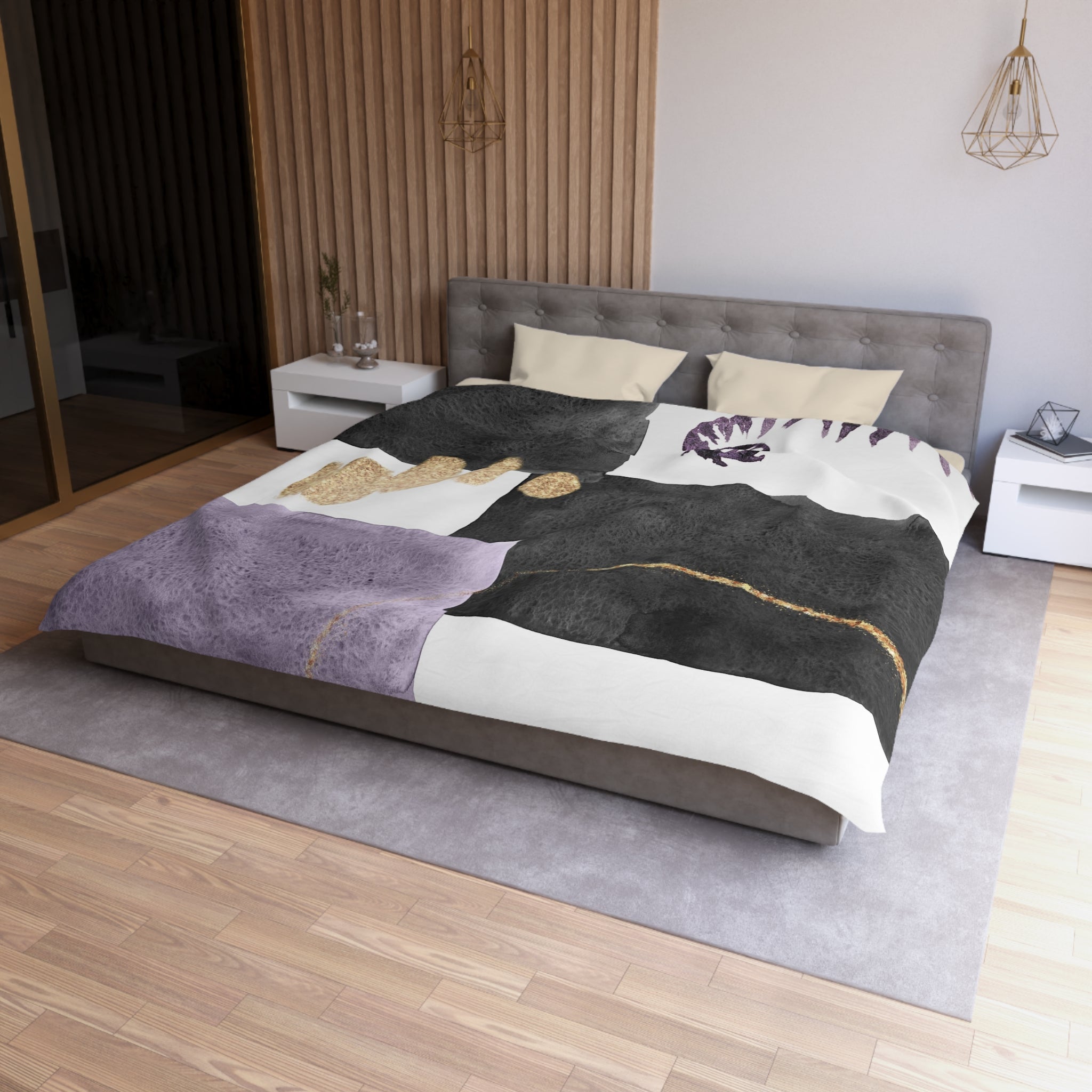 Abstract Duvet Cover | White Black Lavender Purple | Bedroom Decor