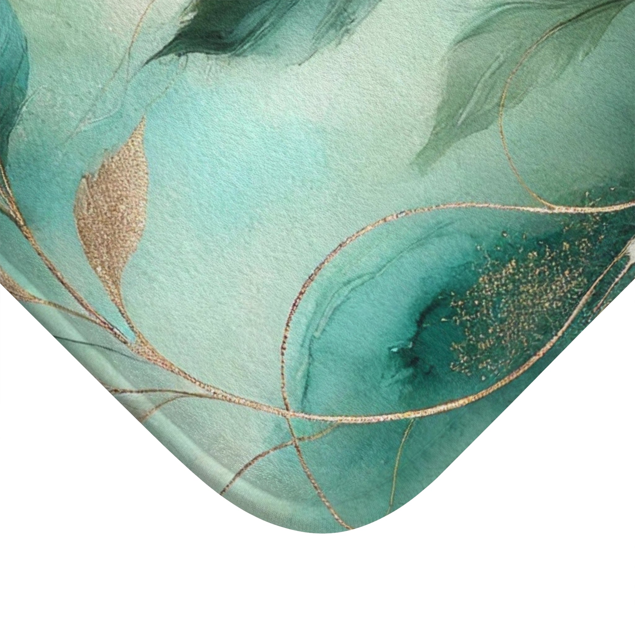 Floral Bath Mat | Sage Teal Green White Leaves Kitchen Mat