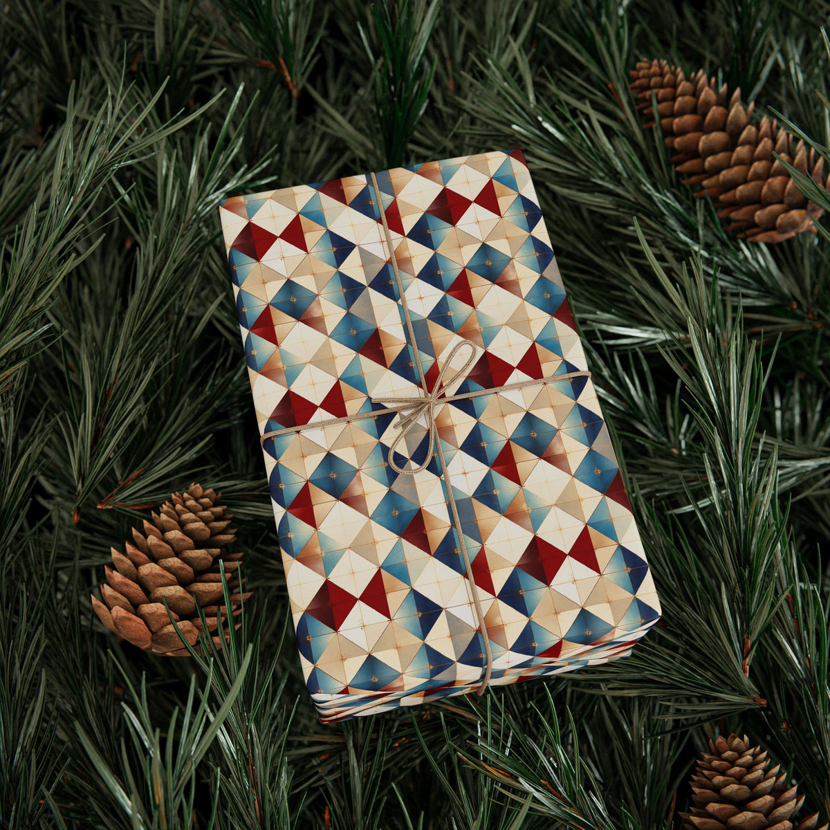 Red Blue Beige Geometric Triangle Wrapping Paper, Gift Wrap