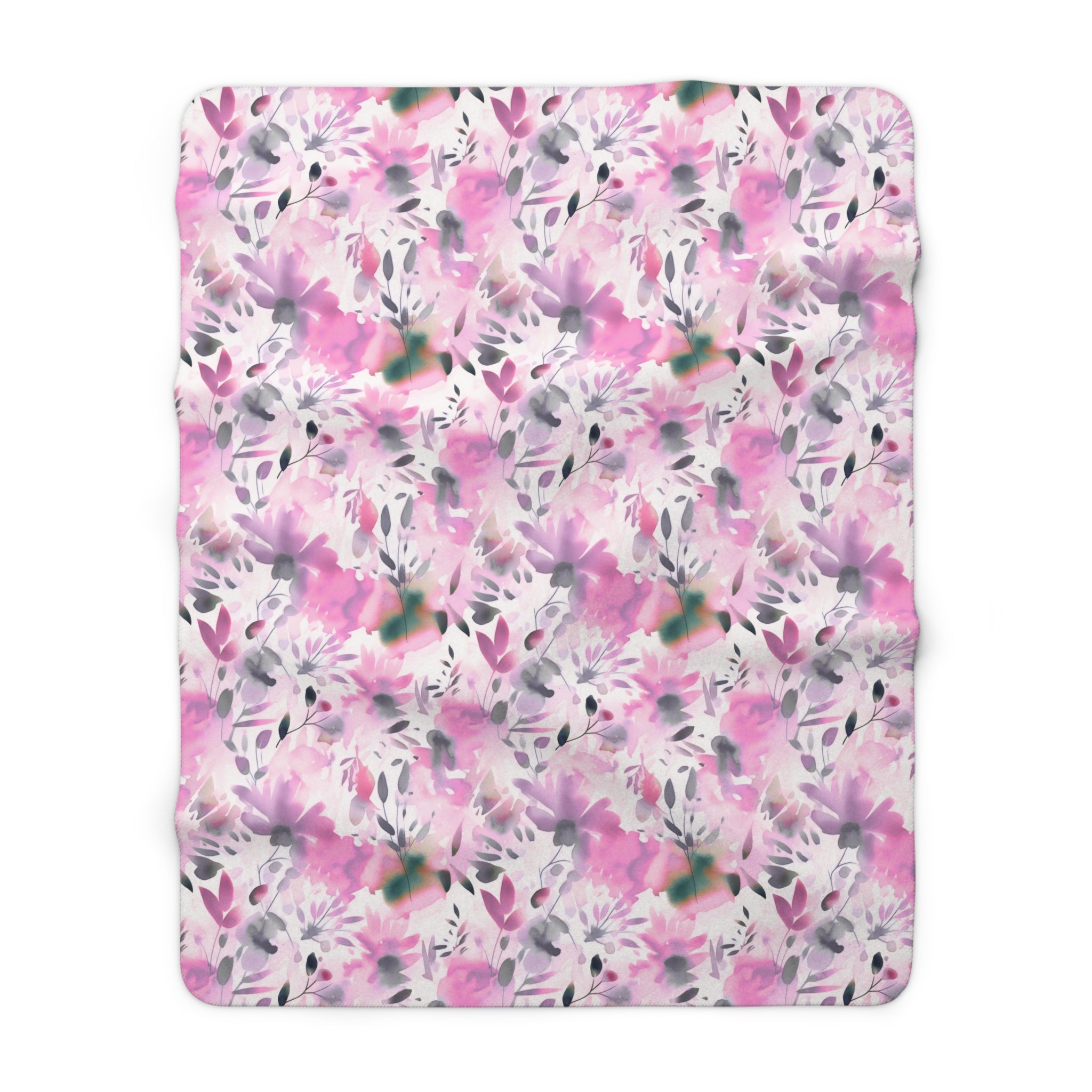 Floral Throw Blanket | White Pink Purple Green Watercolor