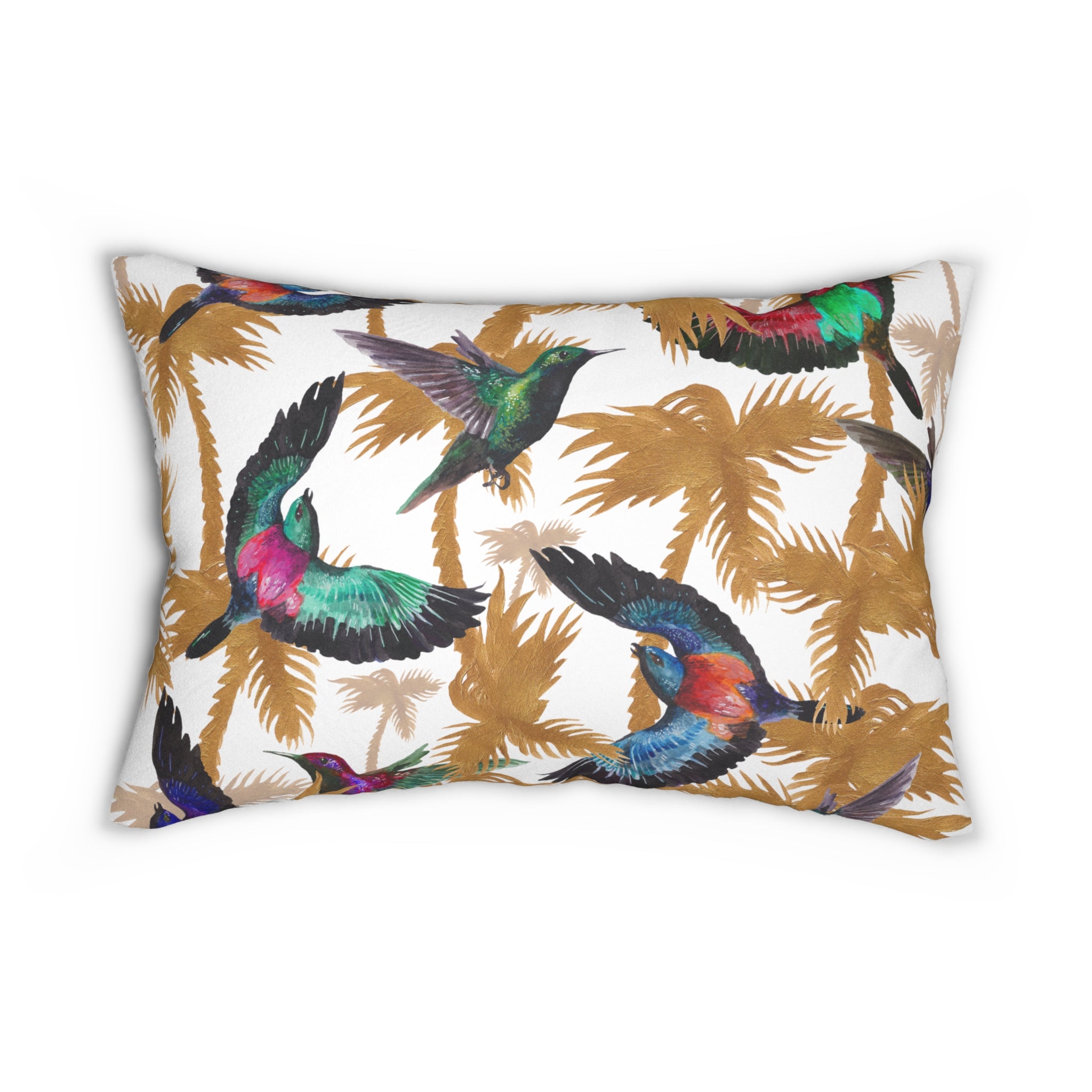 Boho Lumbar Pillow | Brown Beige Palm Trees, Humming Birds