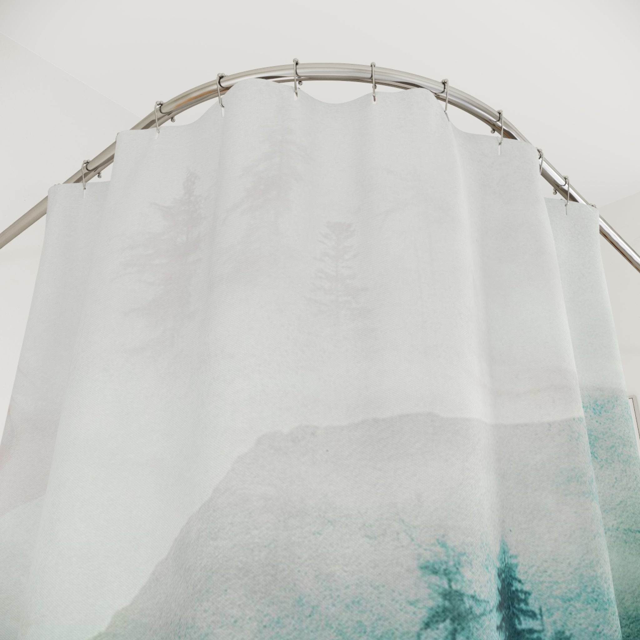 Boho Shower Curtain | Abstract Nature, Teal Sage Green Pine