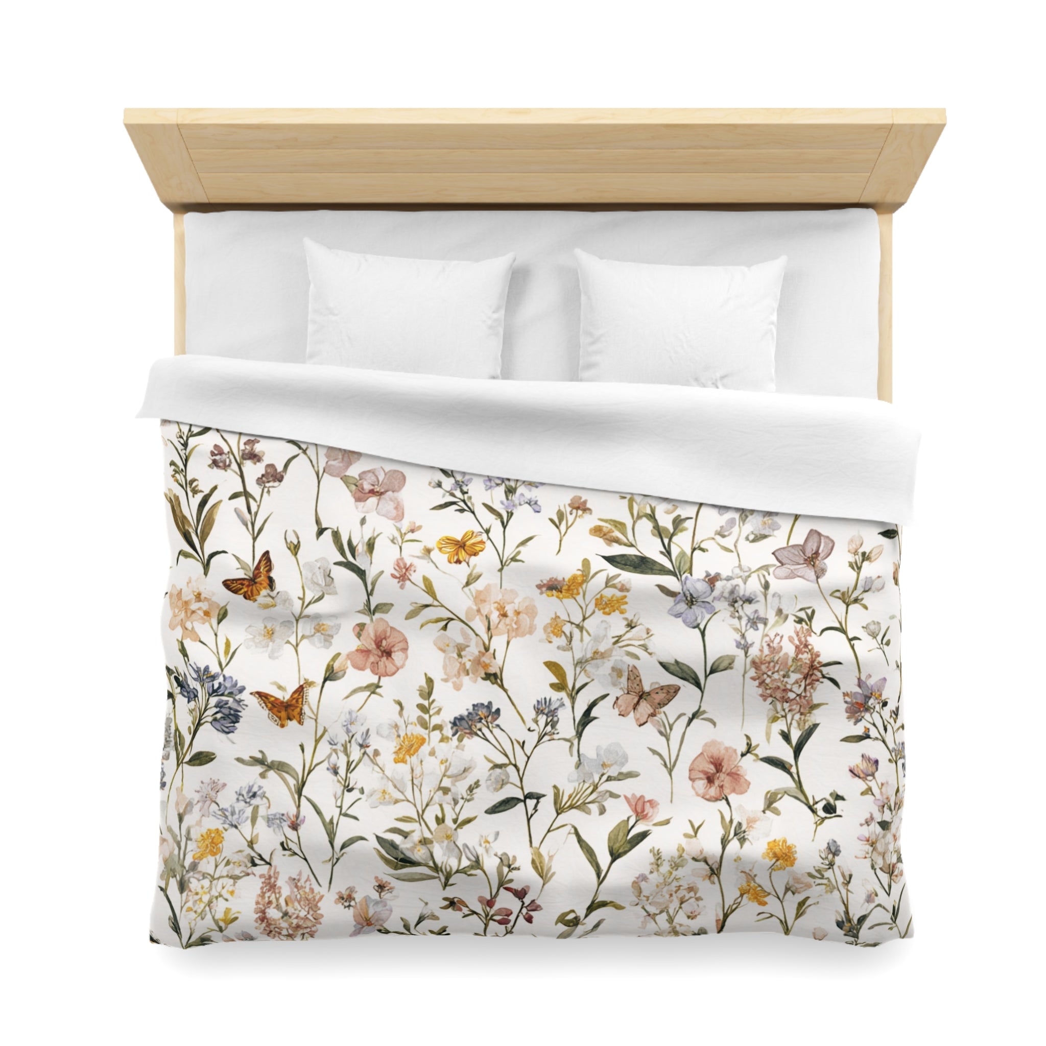Floral Modern Duvet, Pillow Cover | White Beige Bedroom Decor