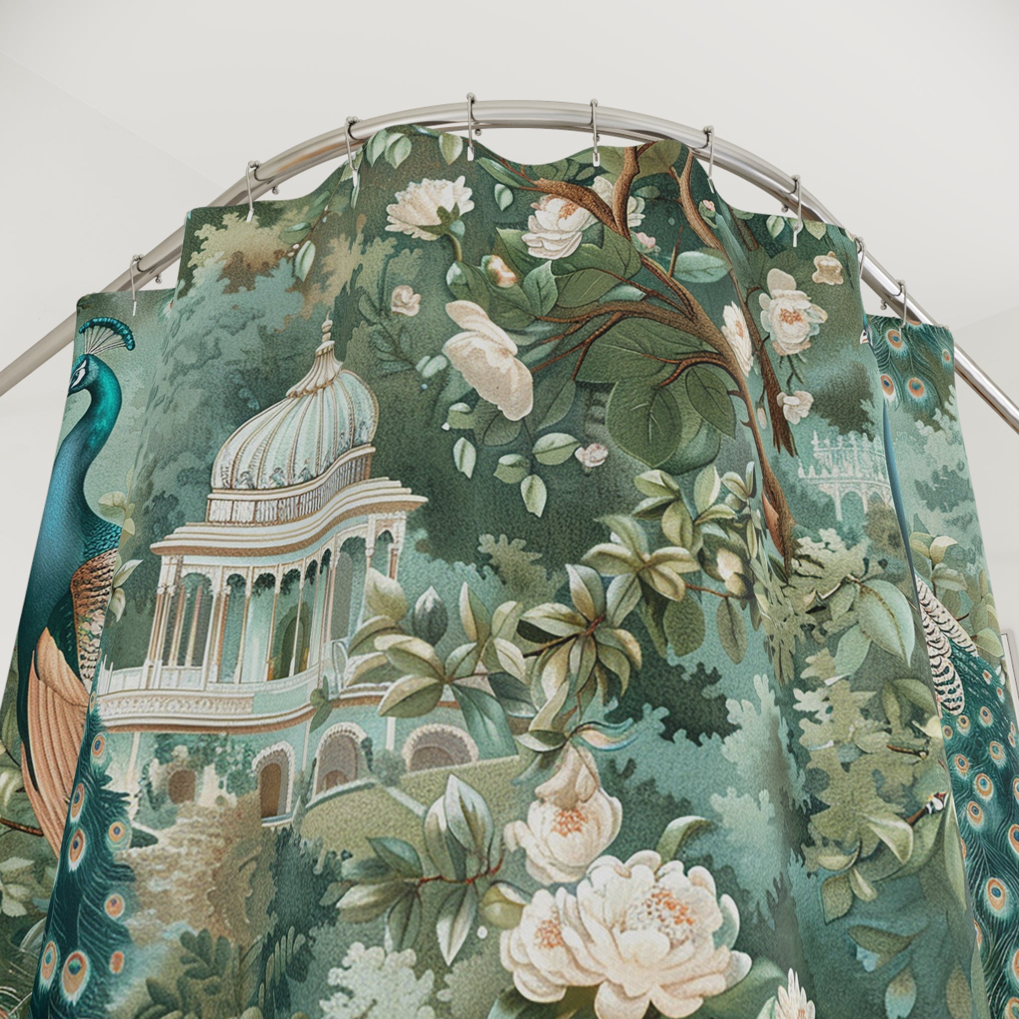 Vintage Shower Curtain | Peacock Forest Floral Botanical