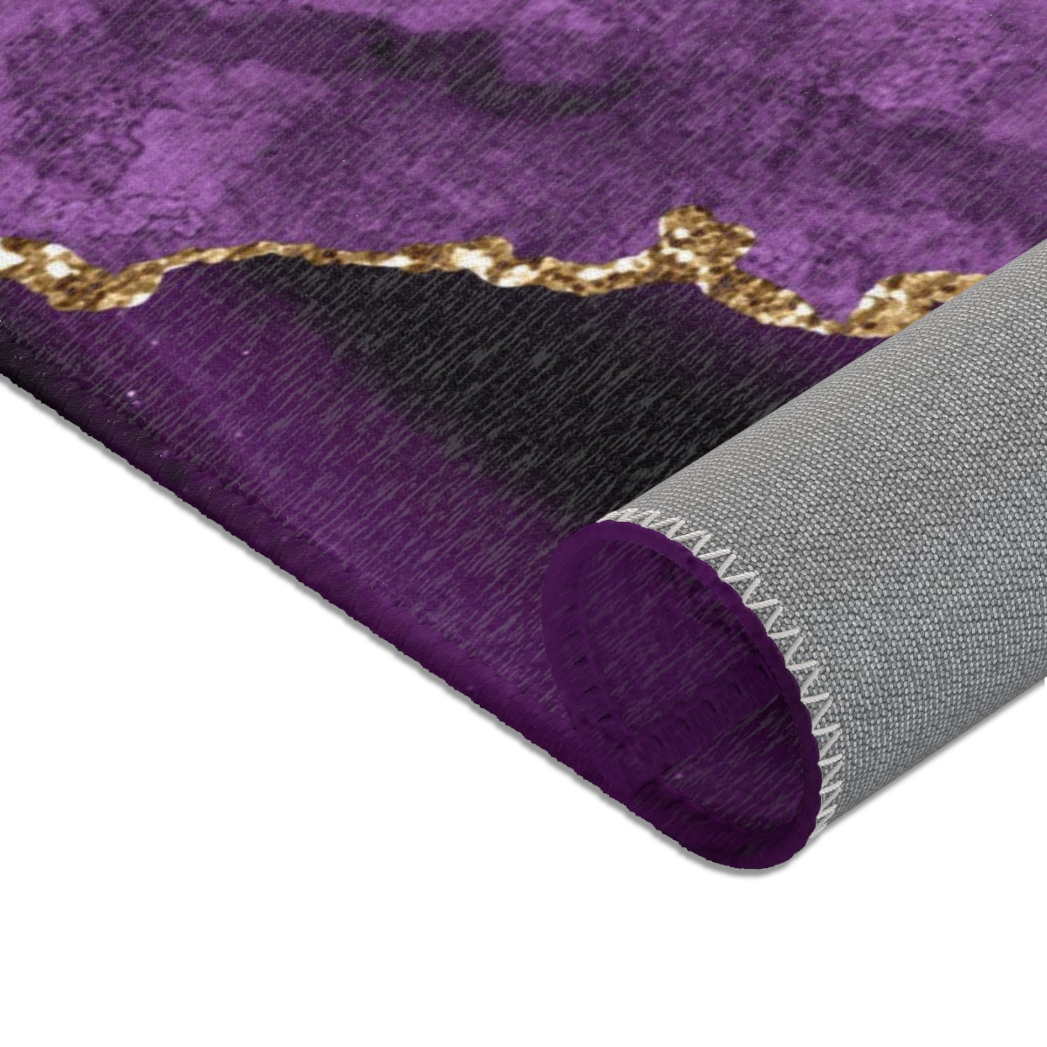 Abstract Area Rug | Retro Marble Print, Lilac Violet Purple, Muted Gold