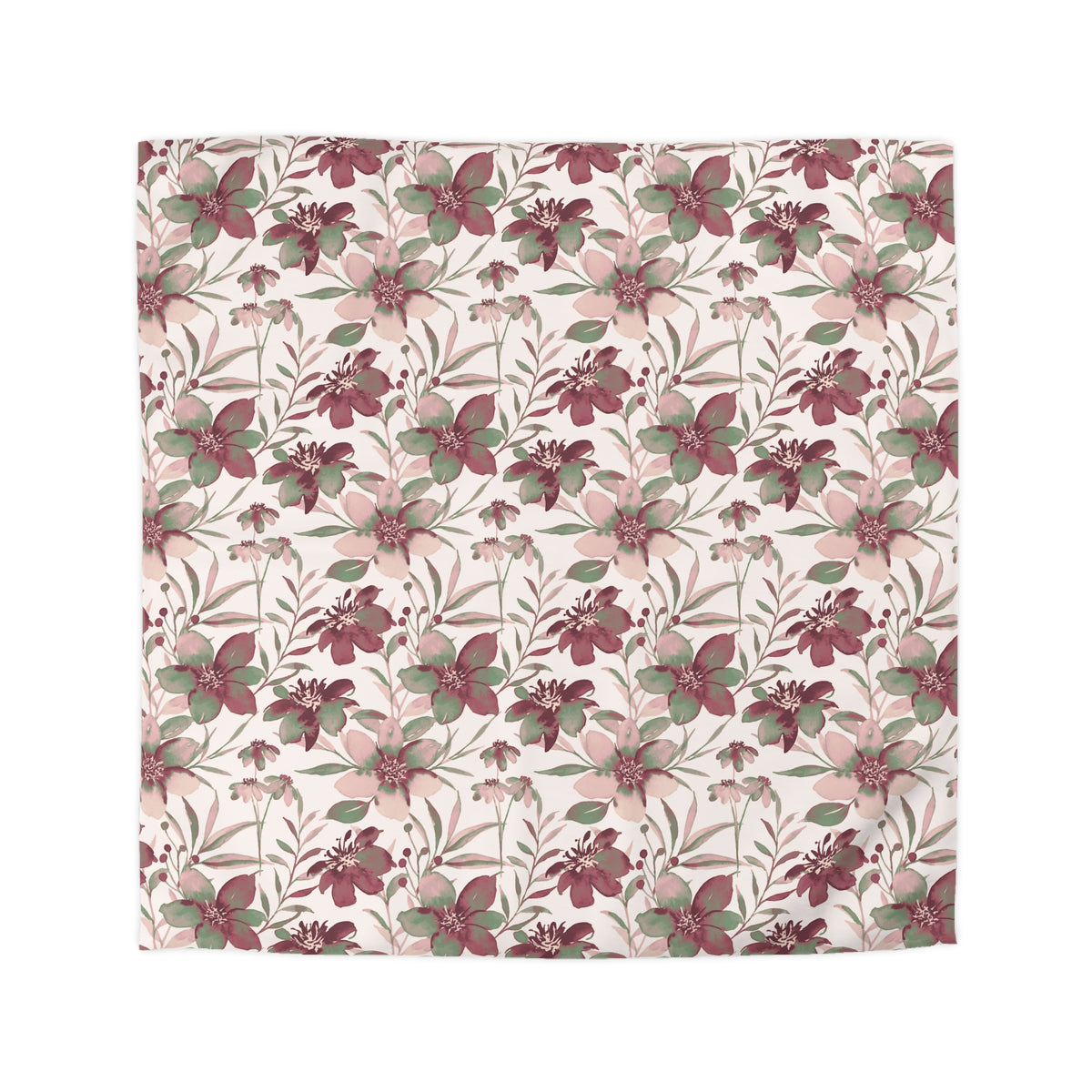 a square pattern with a repeating floral design in shades of pink and green.