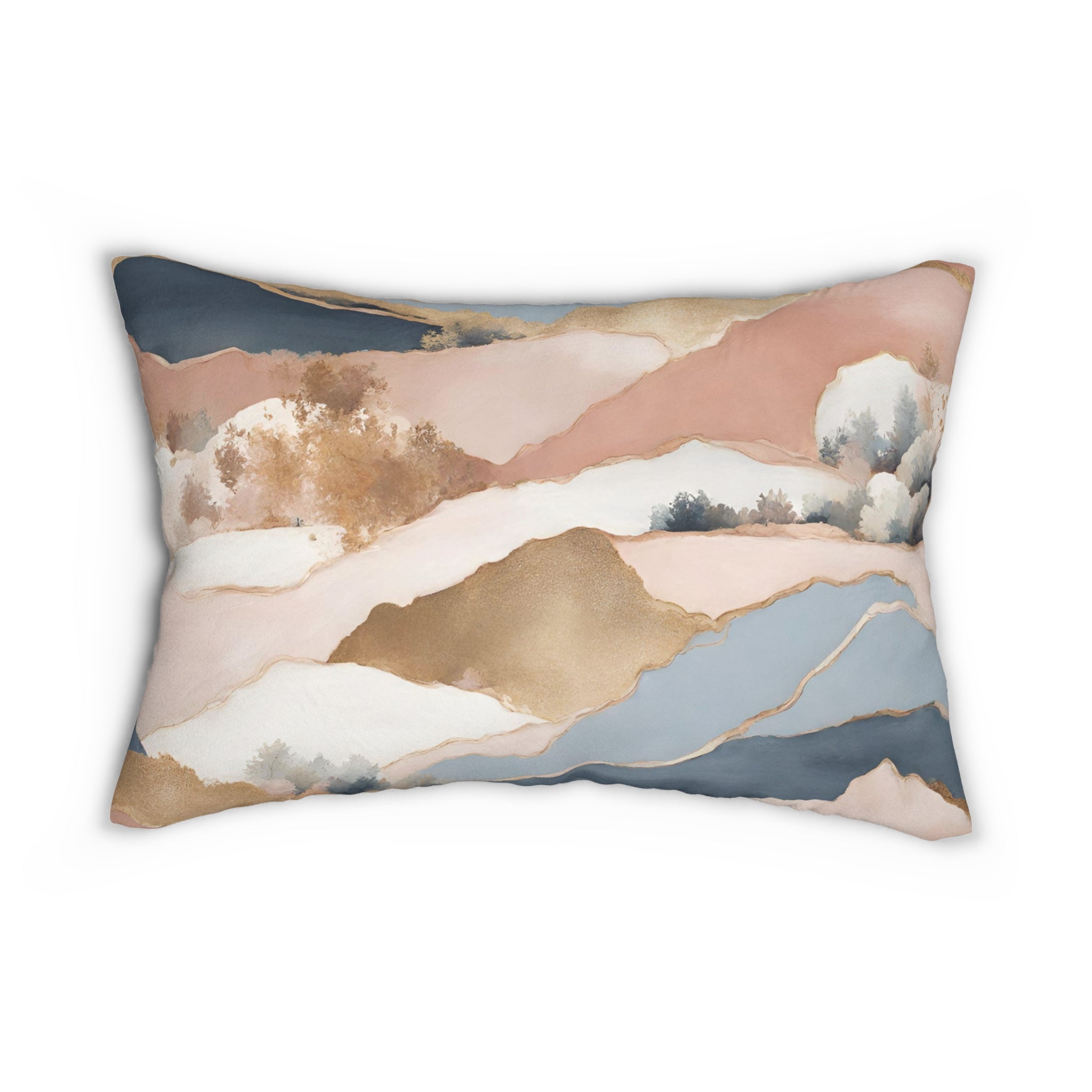 Lumbar Pillow | Blush Pink, Blue, Muted Gold Landscape