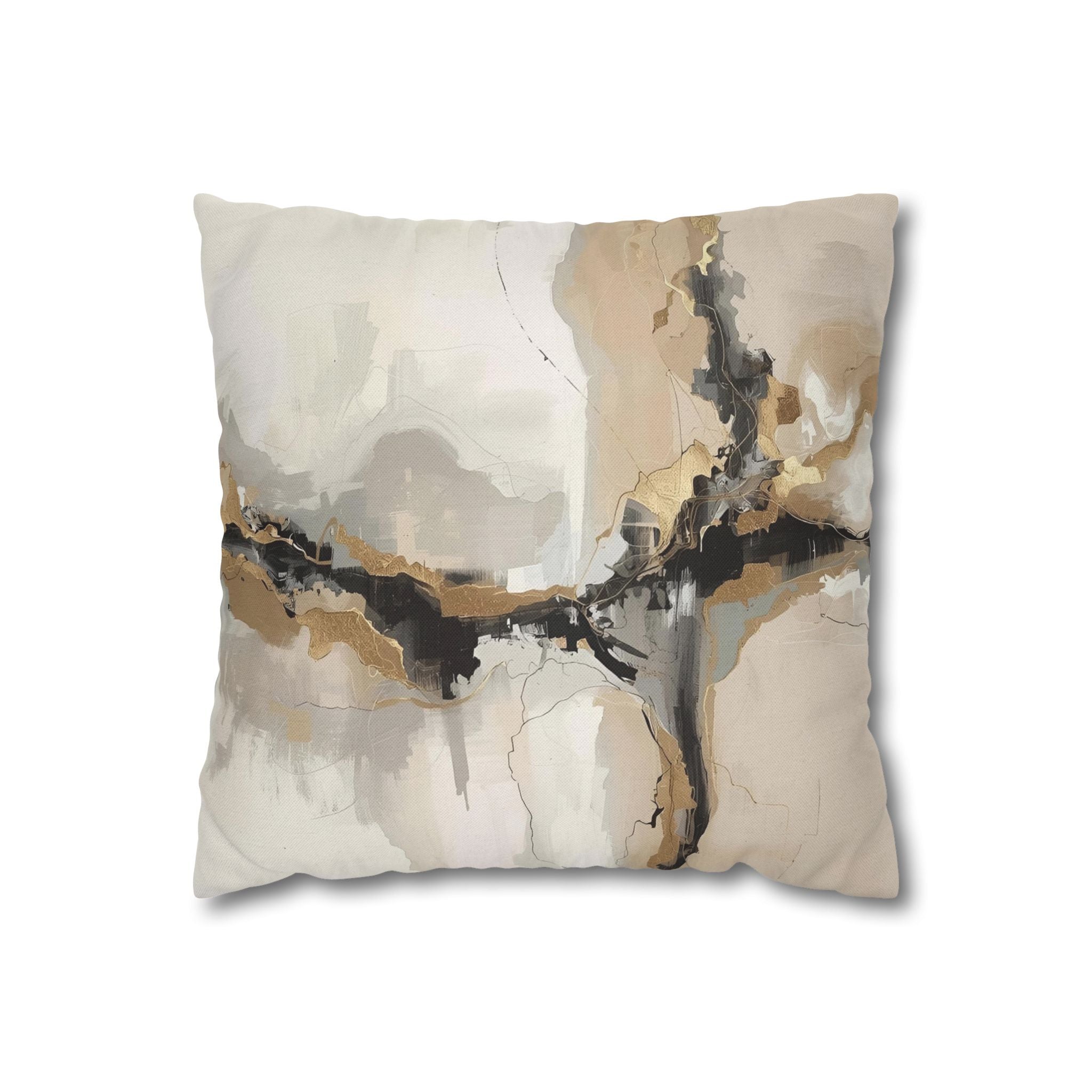 an abstract painting with a mix of light and dark colors, including shades of gray, brown, and black.