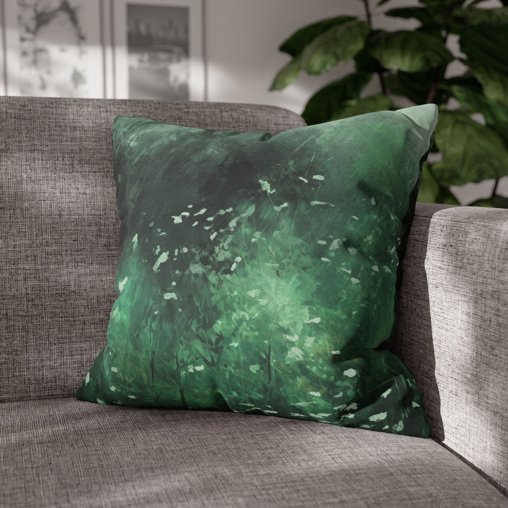 Green Floral Pillow Cover | Meadow Emerald Wildflowers